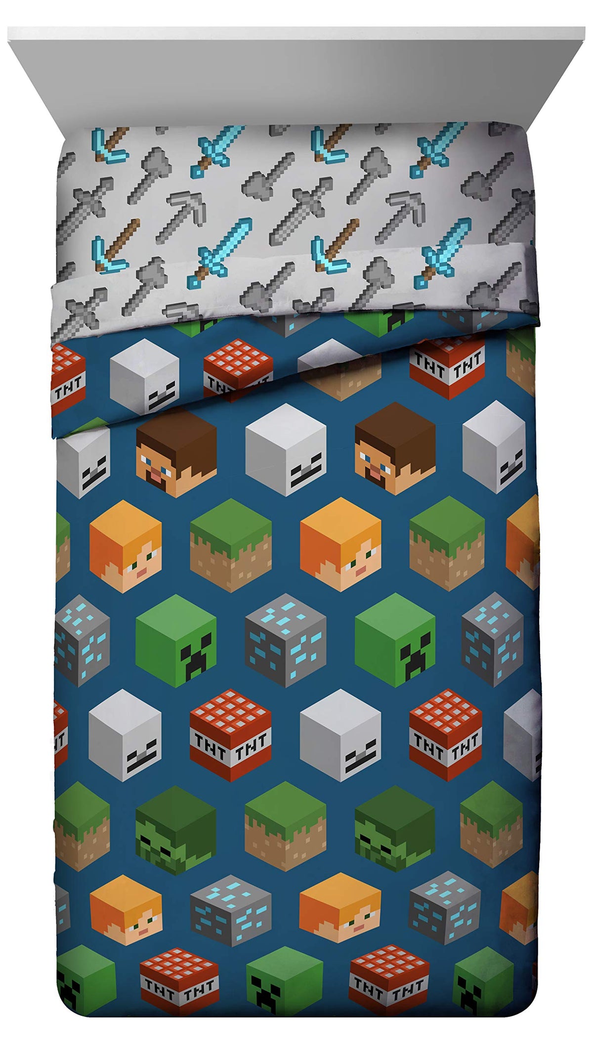 Jay Franco Minecraft Isometric Characters Twin Comforter - Super Soft Bedding Features Creeper - Fade Resistant Polyester Microf