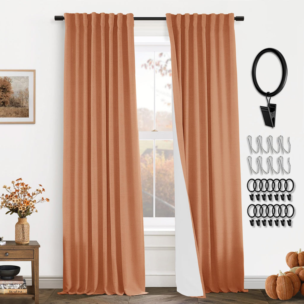 PANELSBURG Halloween Curtains for Living Room,Dark Orange Linen Cotton Look Decorative Curtains for Bedroom Fall Decor