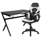 Flash Furniture Optis Black Gaming Desk And White/Black Racing Chair Set With Cup Holder, Headphone Hook & 2 Wire Management Holes