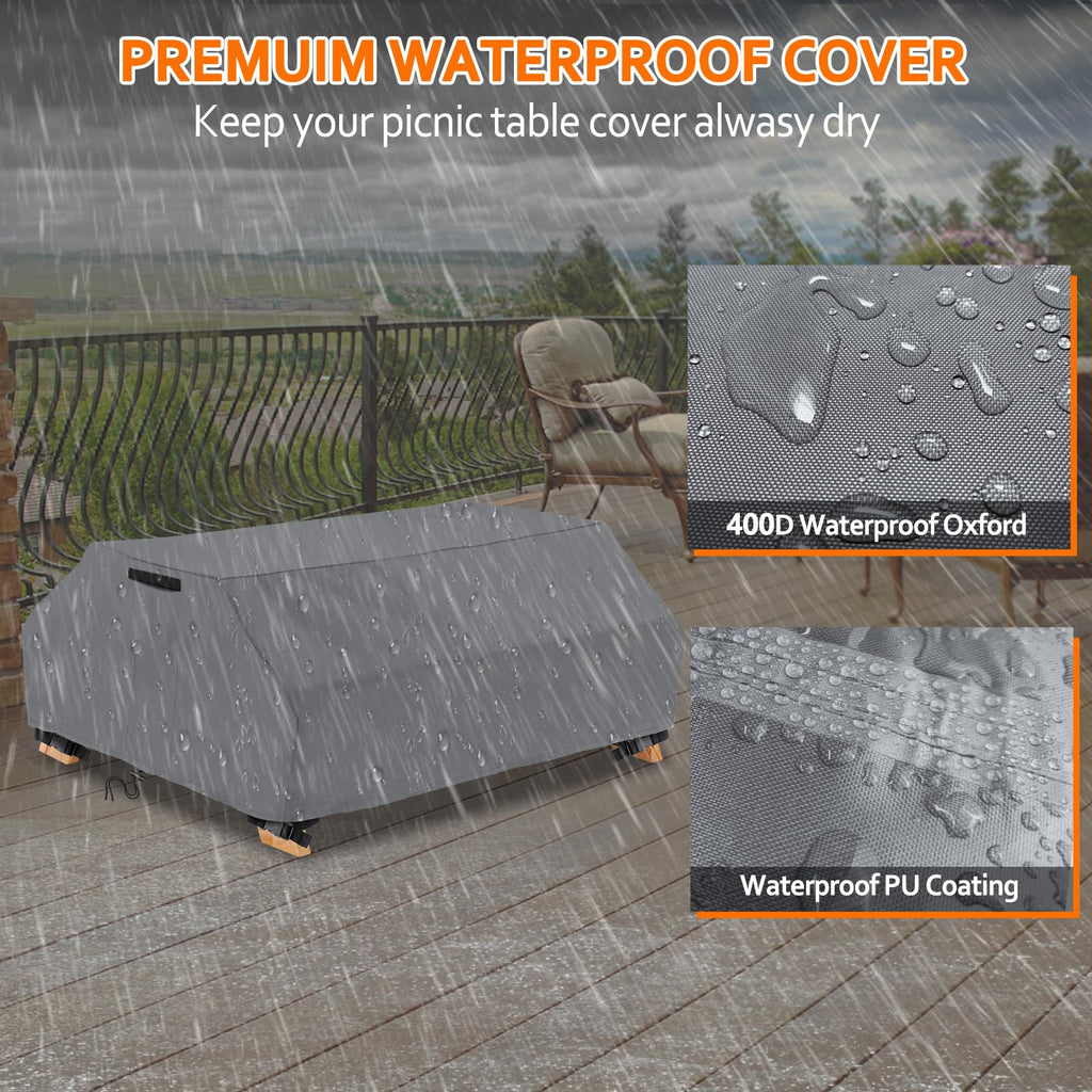 Startwo Waterproof Picnic Table Cover Outdoor Patio Table Bench Covers For 8 Ft Picnic Table Bench Set Windproof 96 Inch,Grey