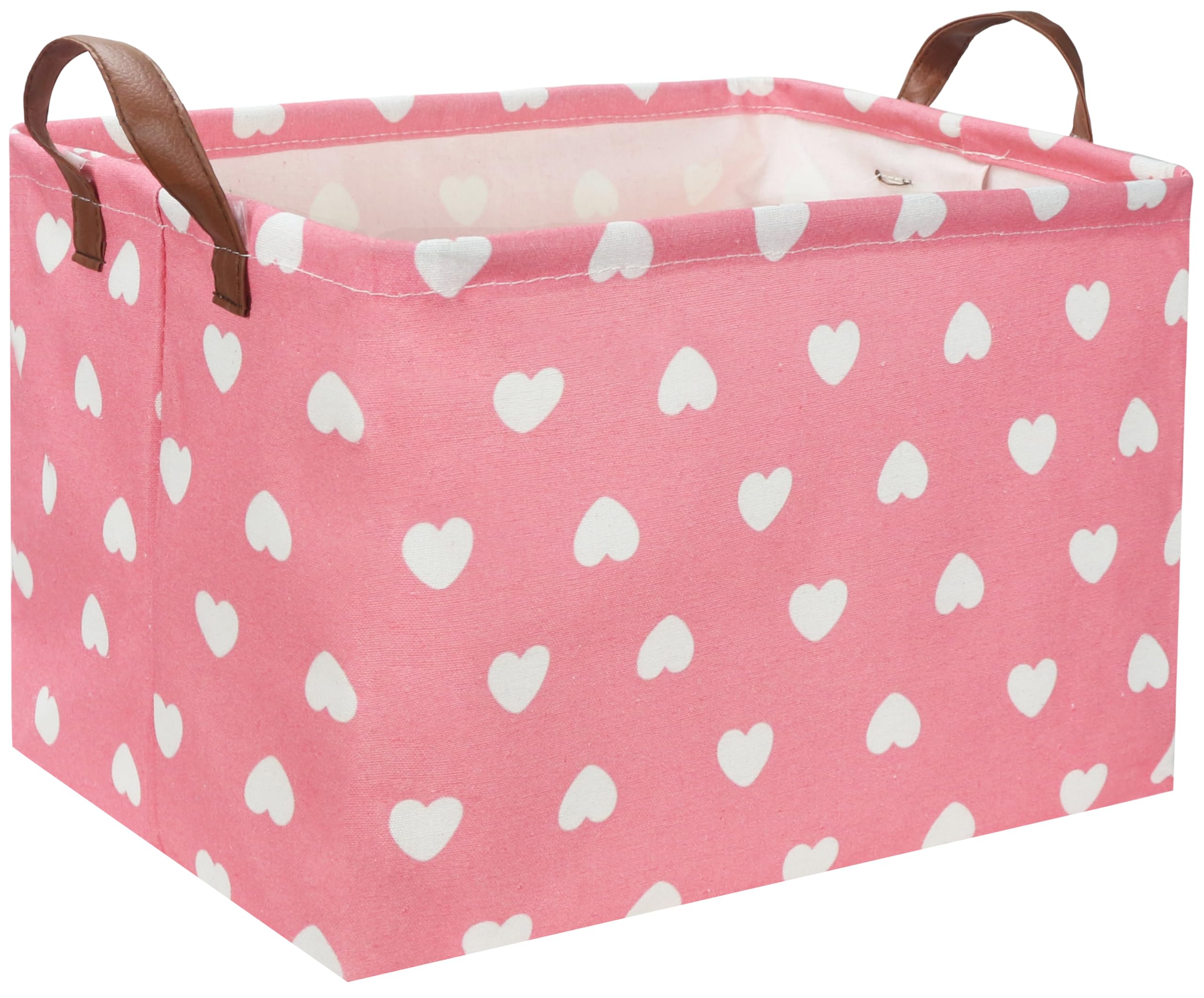 DDBASKET Rectangular Pink Baskets,Heart Basket,Pink Girls Basket Kids Storage Bin Baby Toy Organizer Box Love Room Decor for Hom