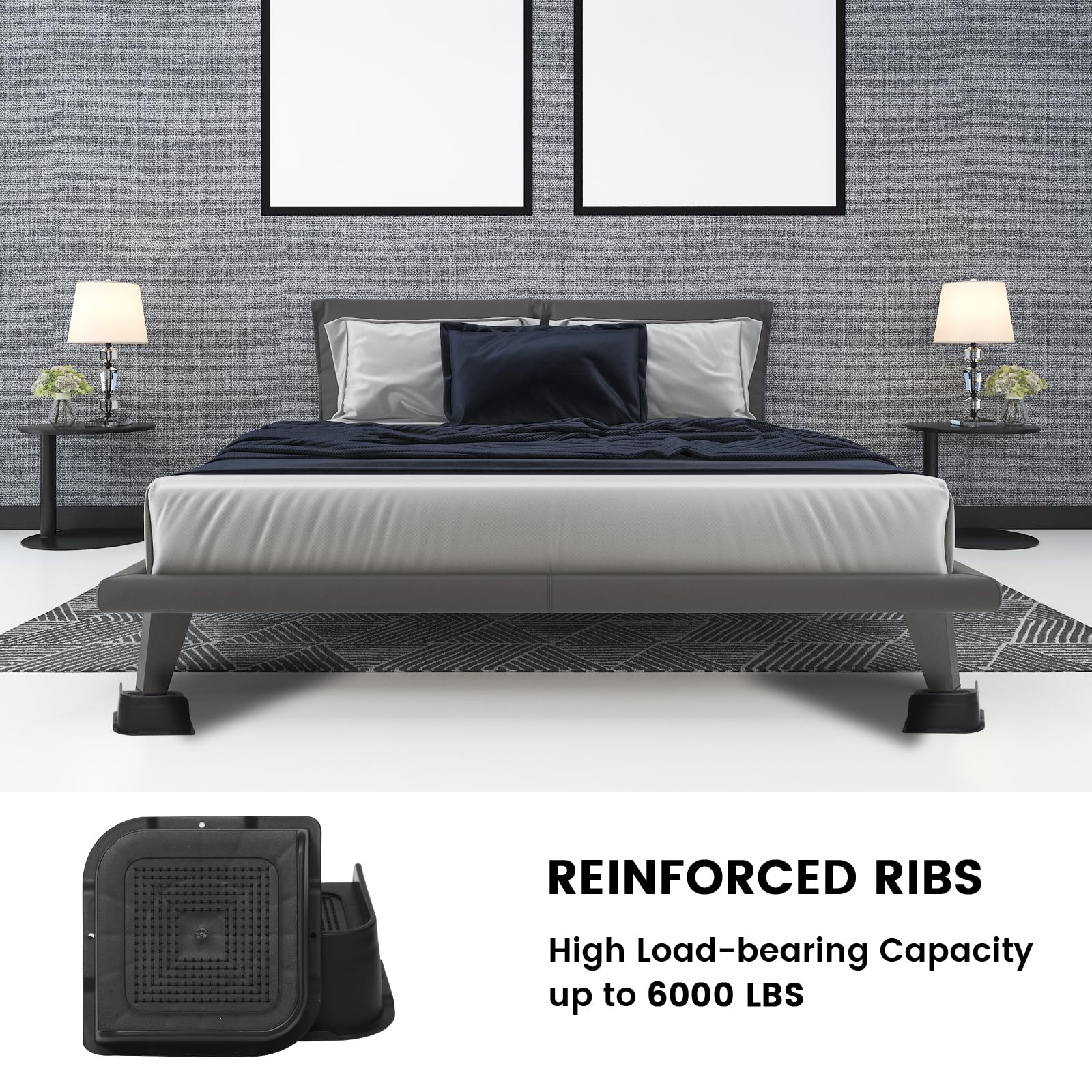 Mymulike Bed Risers Heavy Duty, Oversized Furniture Risers, Support Up To 6000 Lbs, Lift 3 Inch For Couch, Sofa, Table,Chair (Bl