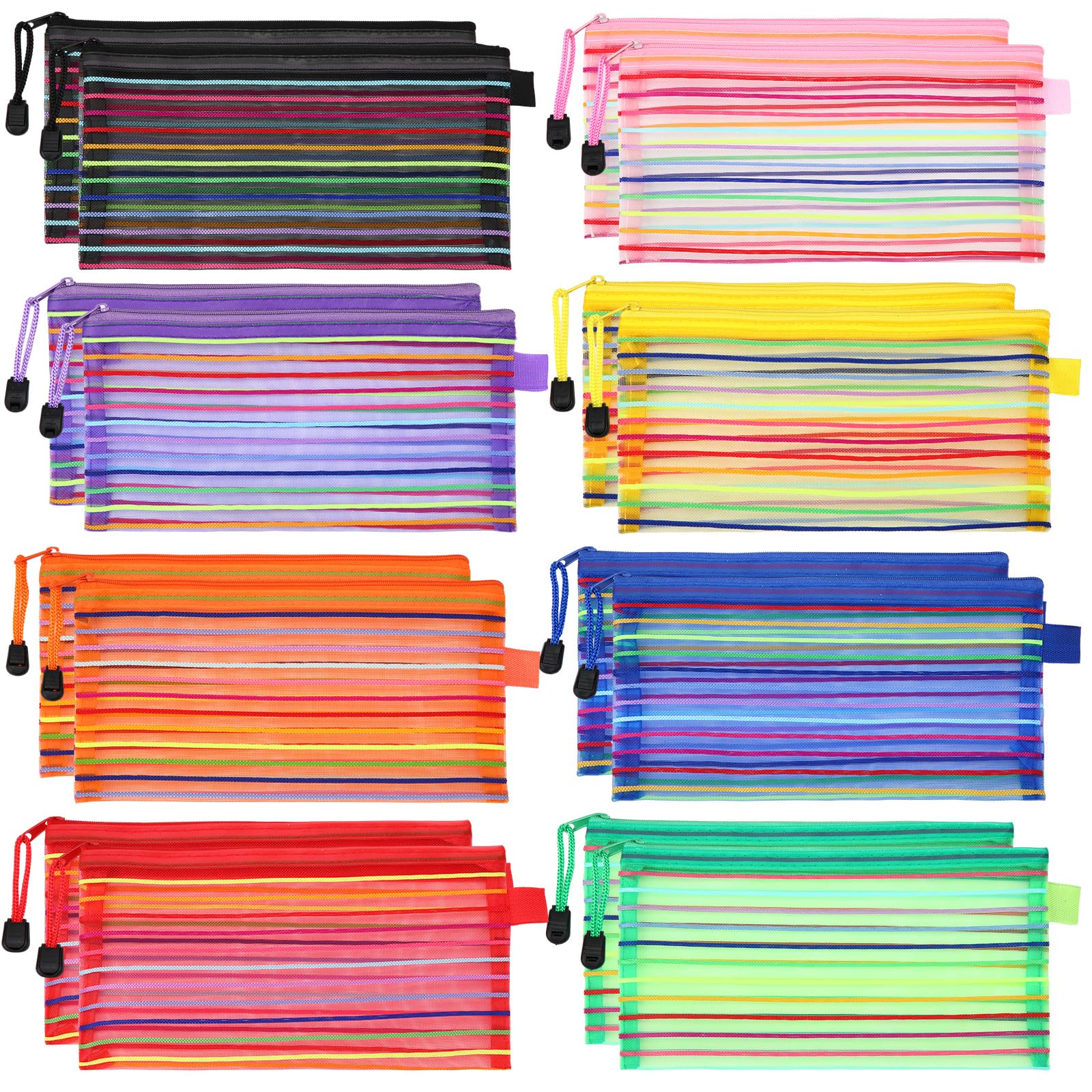 Glenmal 16 Pack Zipper Mesh Pouch Pencil Pouches Cases Multipurpose Storage Bag Travel Bags For Office Classroom Supplies Toilet