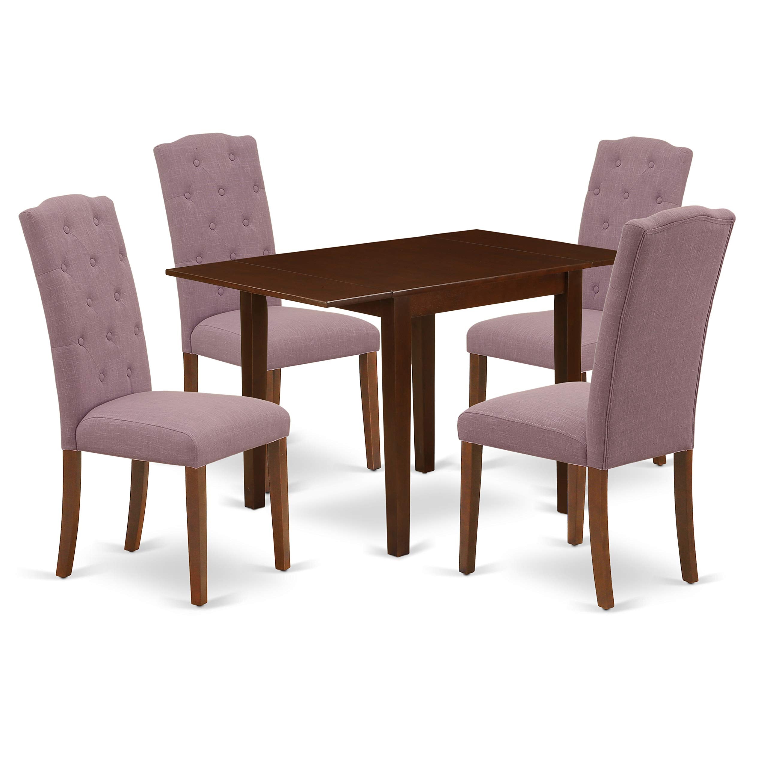 East West Furniture 1NDCE5-MAH-10 5 Piece Room Set Includes a Rectangle Kitchen Table with Dropleaf and 4 Dahlia Linen Fabric Parsons Dining Chairs, 30x48 Inch