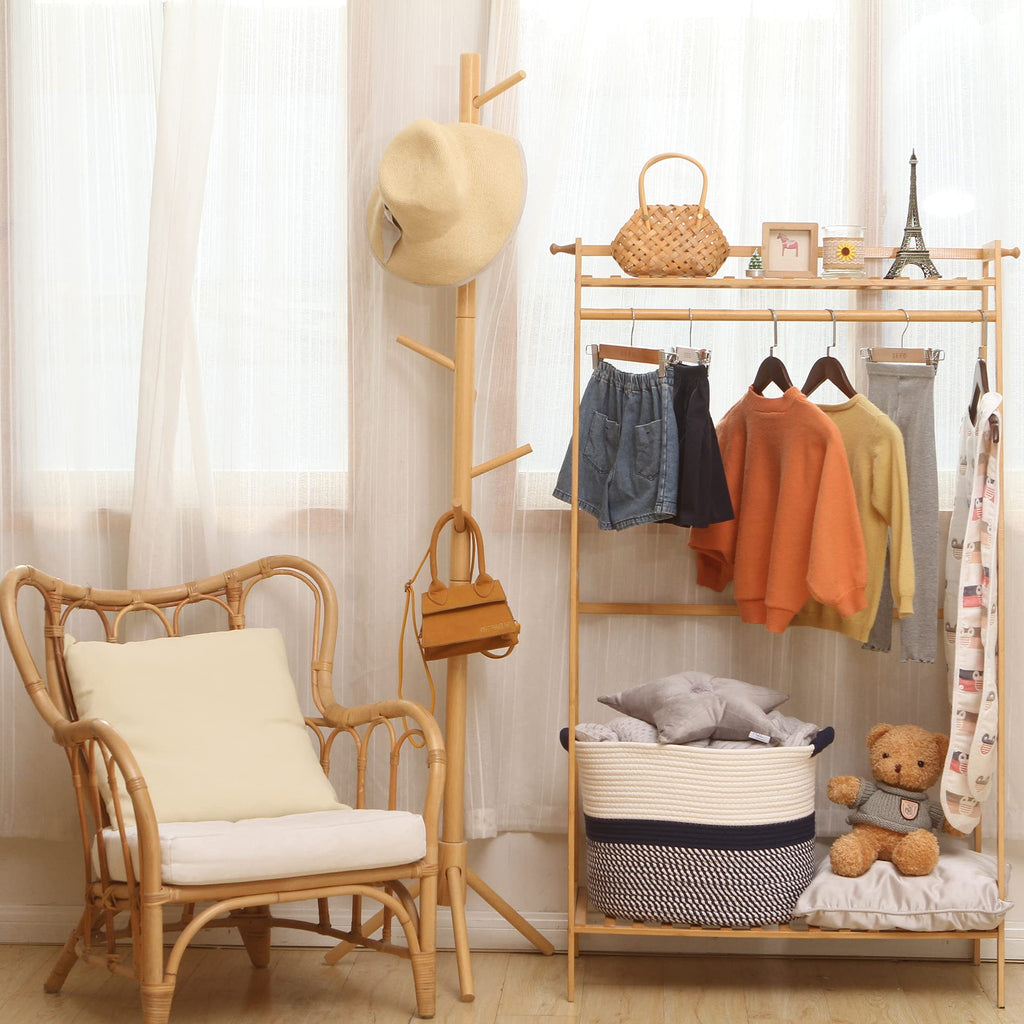 Hinwo Oval Cotton Rope Storage Basket Collapsible Nursery Storage Box Container Organizer With Handles, 16 X 13 Inches, Off White And Dark Blue