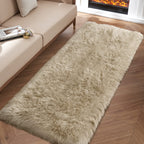 Beige Fluffy Rug for Bedroom, 2'X6' Faux Fur Rug for Runner, Soft Shag Rug for Sofa Couch Cushion, Cozy Shaggy Fuzzy Plush Floor