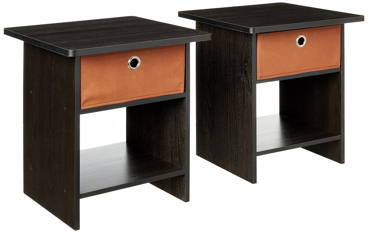 Furinno Dario End Table / Side Table / Night Stand / Bedside Table With Bin Drawer, 2-Pack, Americano/Medium Brown