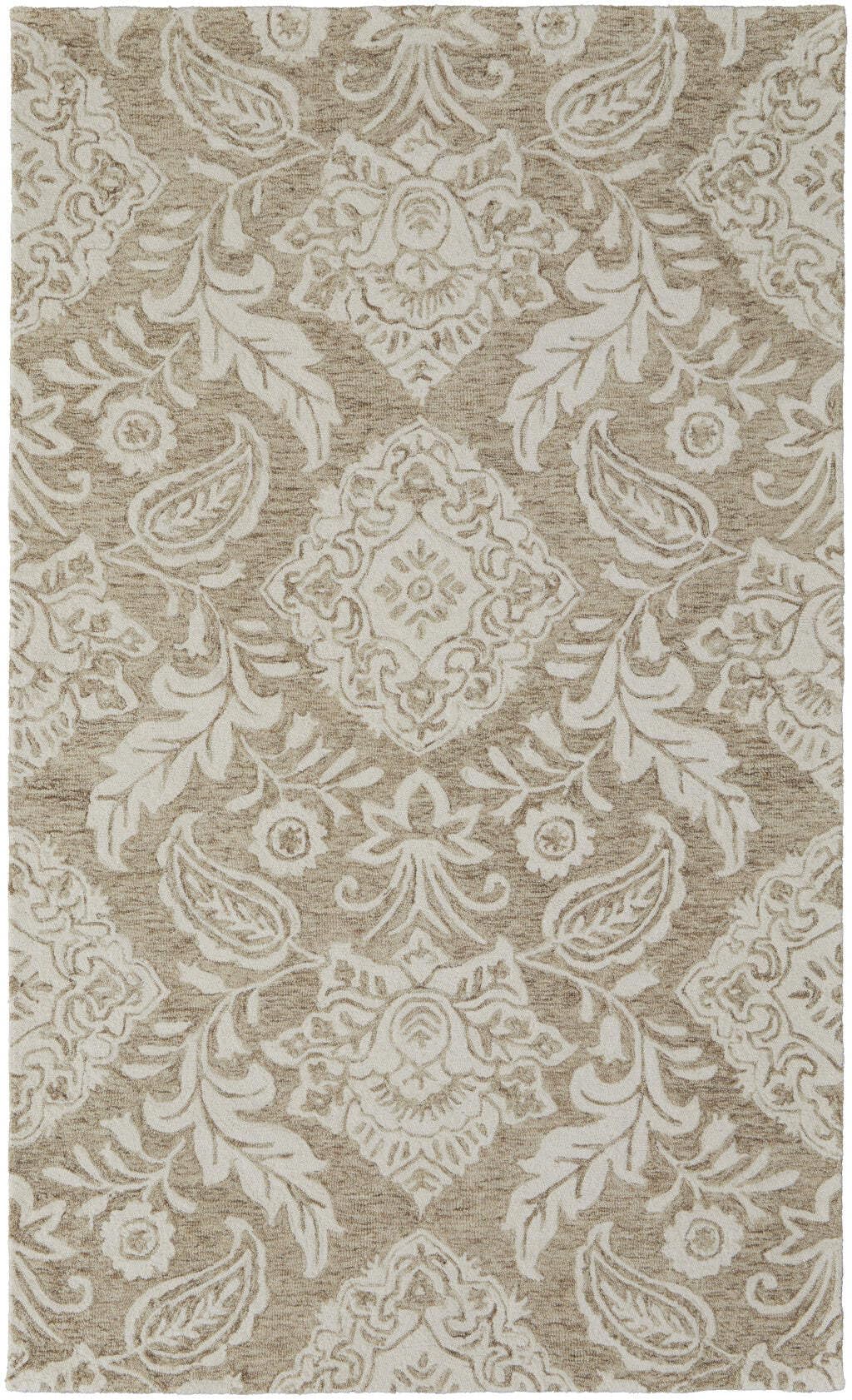 HomeRoots 512198 9 x 12 ft. Tan & Ivory Wool Paisley Hand Tufted Handmade Stain Resistant Rectangle Area Rug