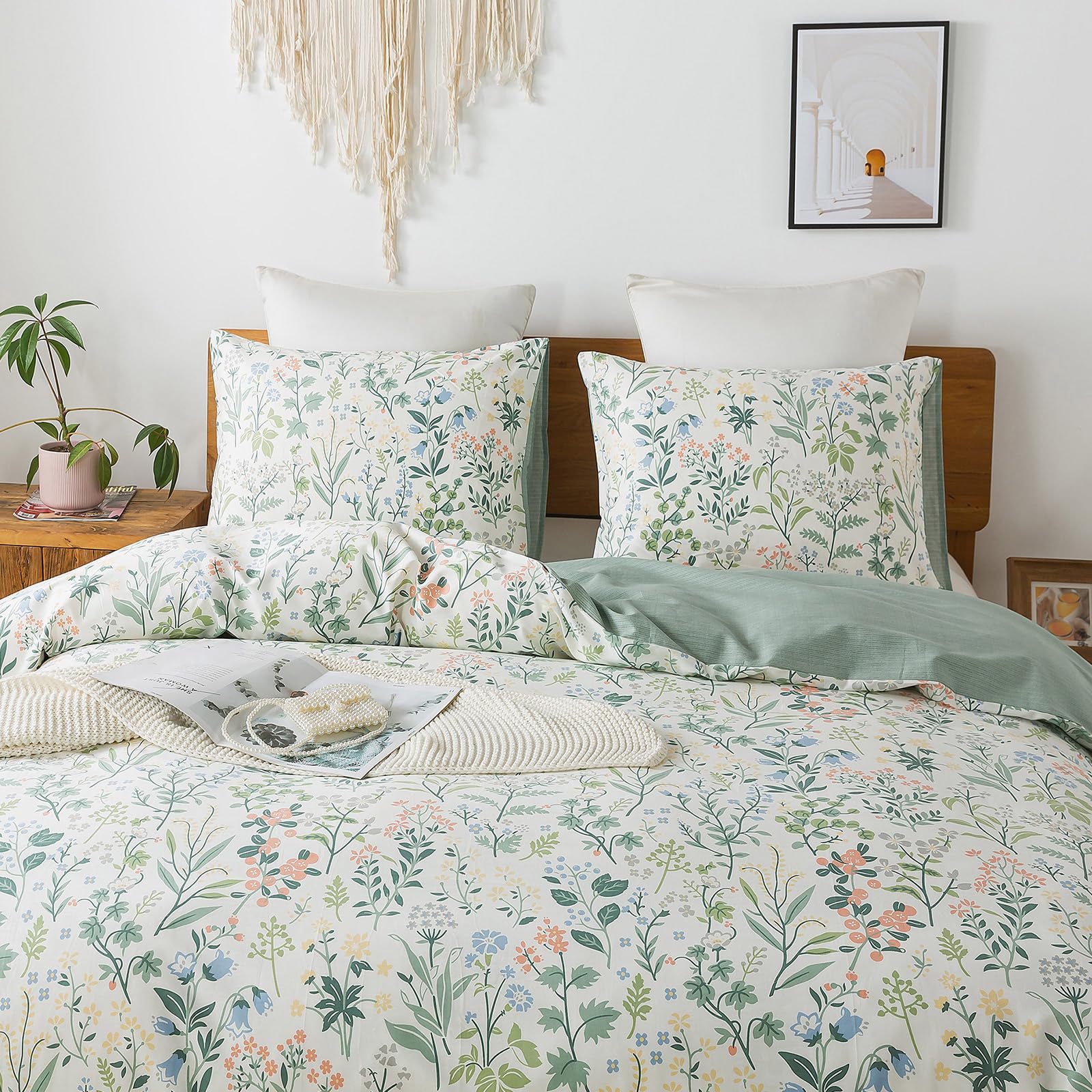 Honeilife Duvet Cover Twin Size - 100% Cotton Comforter Cover Floral Duvet Cover With Zipper Closure & Corner Ties,2-Pcs Wildflo