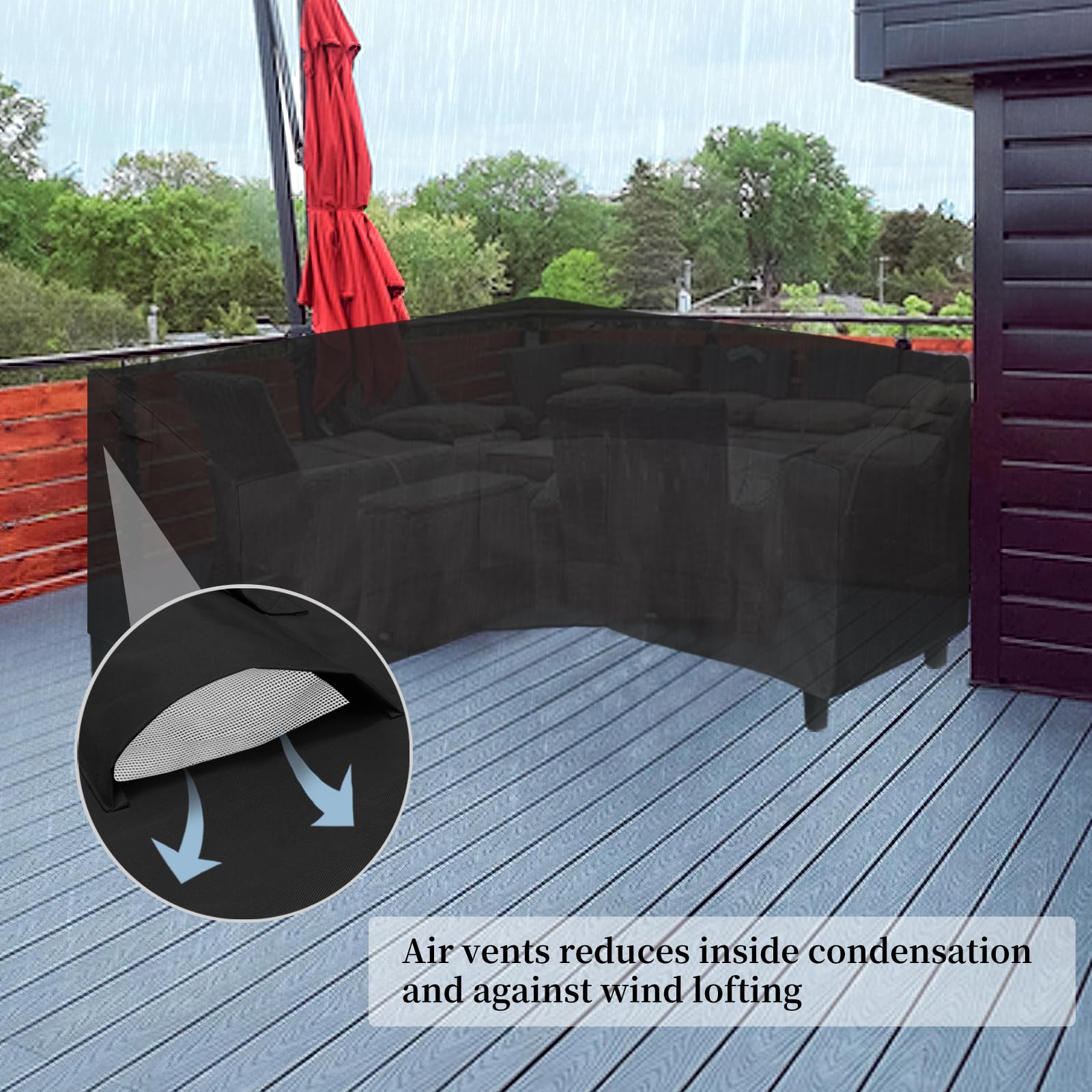 Easy-Going Patio V-Shaped Sectional Sofa Cover, Heavy Duty Outdoor Sectional Cover, Waterproof Furniture Cover With Air Vent 85' L (On Each Side) X 33.5' D X 31' H, Black