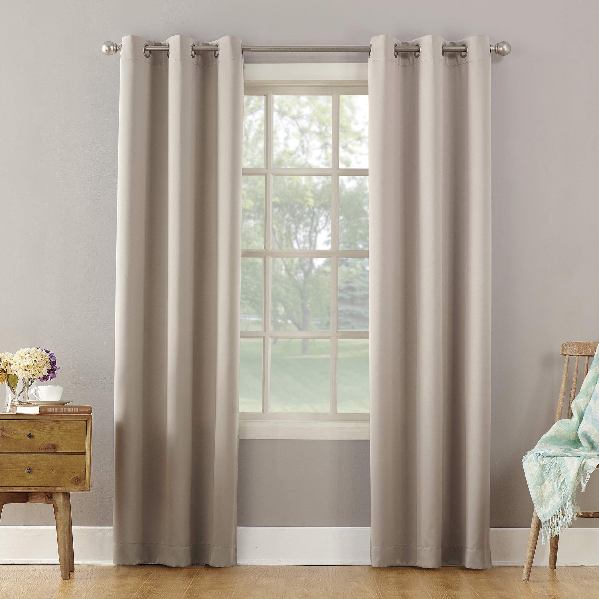 Sun Zero Becca Energy Efficient Grommet Curtain Panel, 40 x 84, Stone