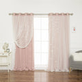 Best Home Fashion Tulle Overlay Star Cut Out Blackout Curtains (52 W x 84 L, Dusty Pink)