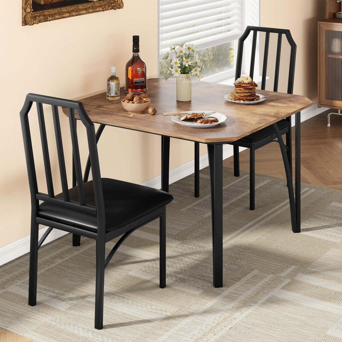 GAOMON Dining Table Set for 2, Kitchen Table and Chairs with Chamfer D ...