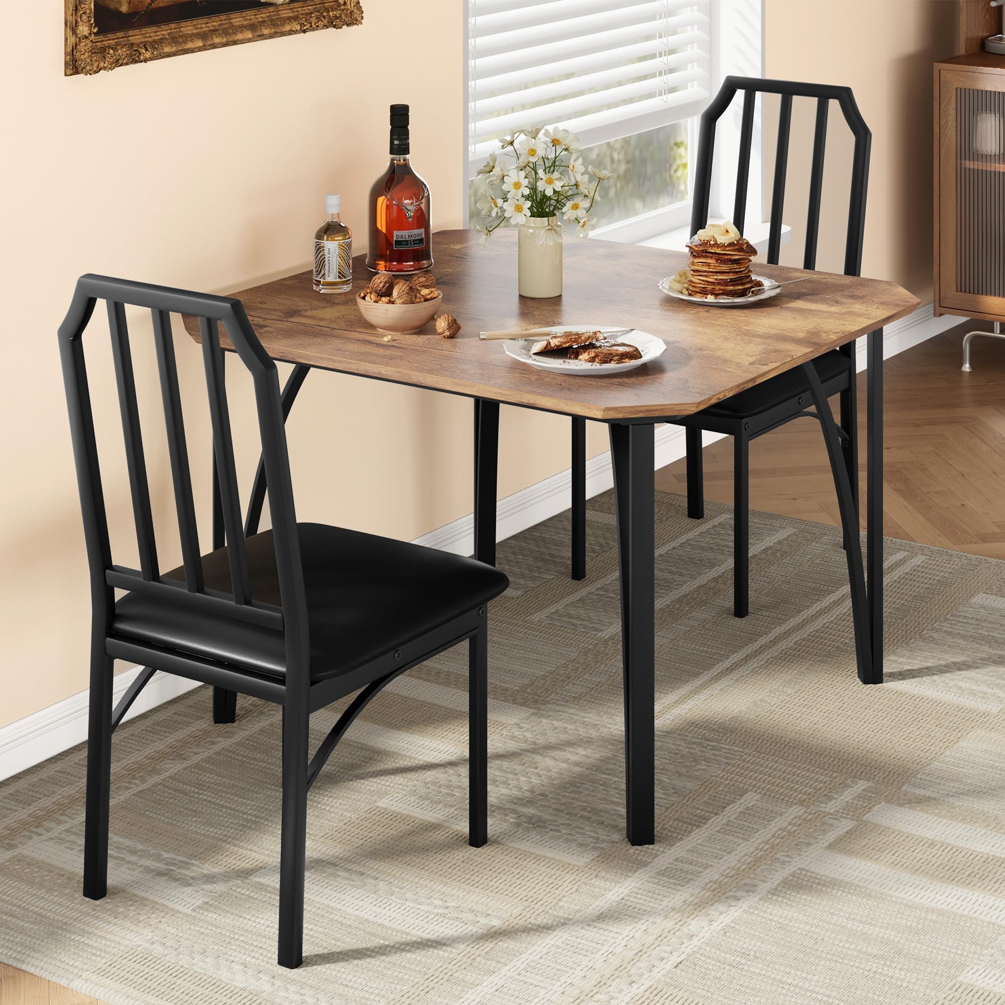 GAOMON Dining Table Set for 2, Kitchen Table and Chairs with Chamfer Design, 3 Piece Dining Room Set with Cushion Seats for Smal