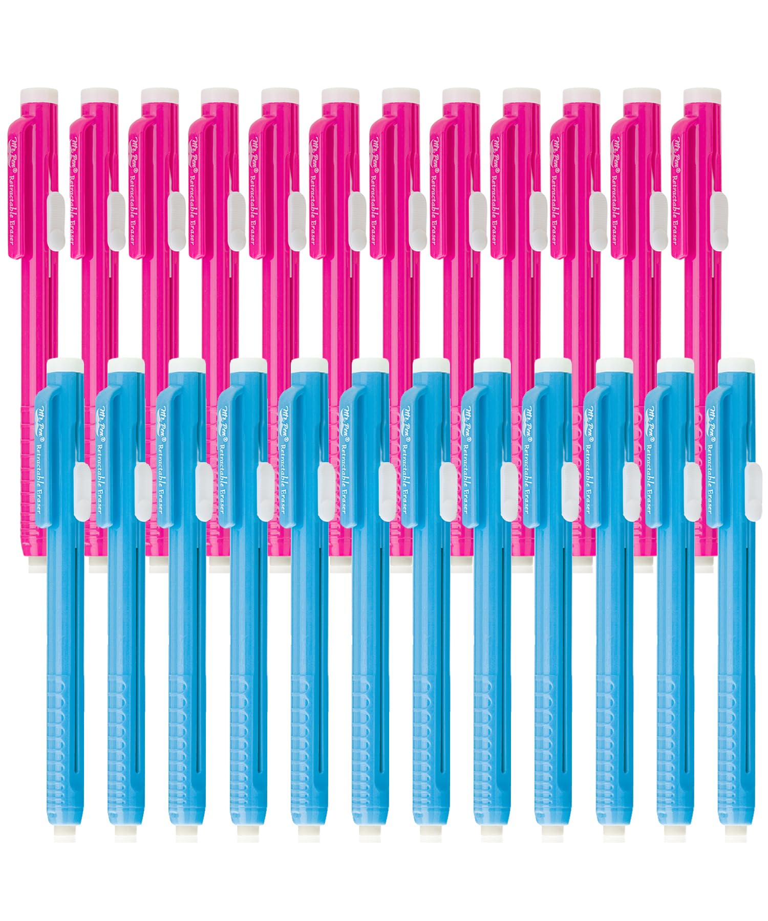 Mr. Pen- Retractable Mechanical Eraser Pen, Pack Of 24, Blue & Pink Barrels With White Erasers, Pencil Eraser For Pencils, Retra