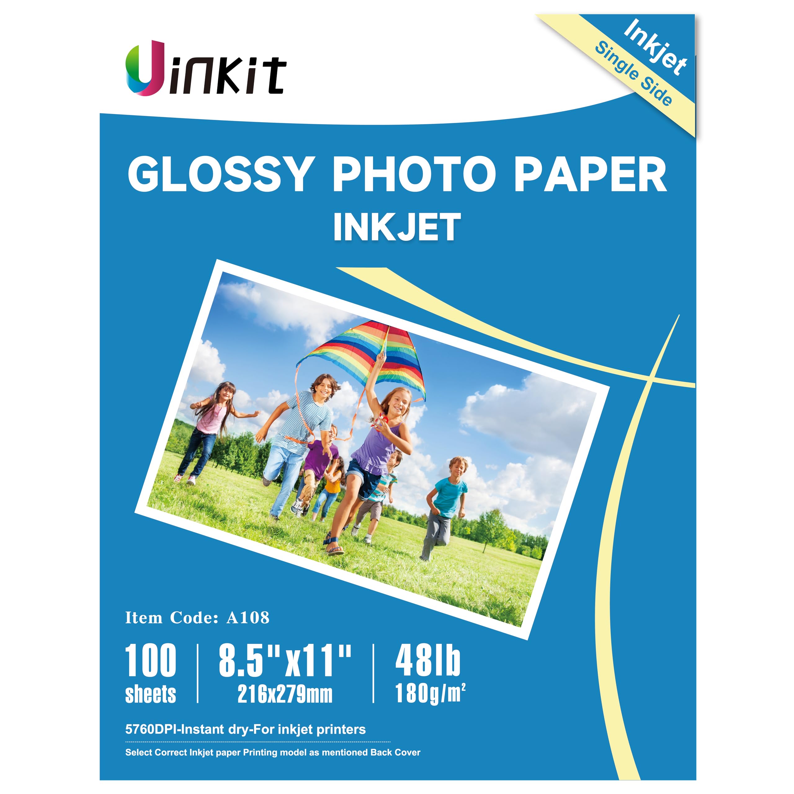 Uinkit 100 Sheets Inkjet Photo Paper Glossy 8.5X11 48Lb Dye Ink 180Gsm Professional Photographic Paper Letter Size 8.5Mil Instan