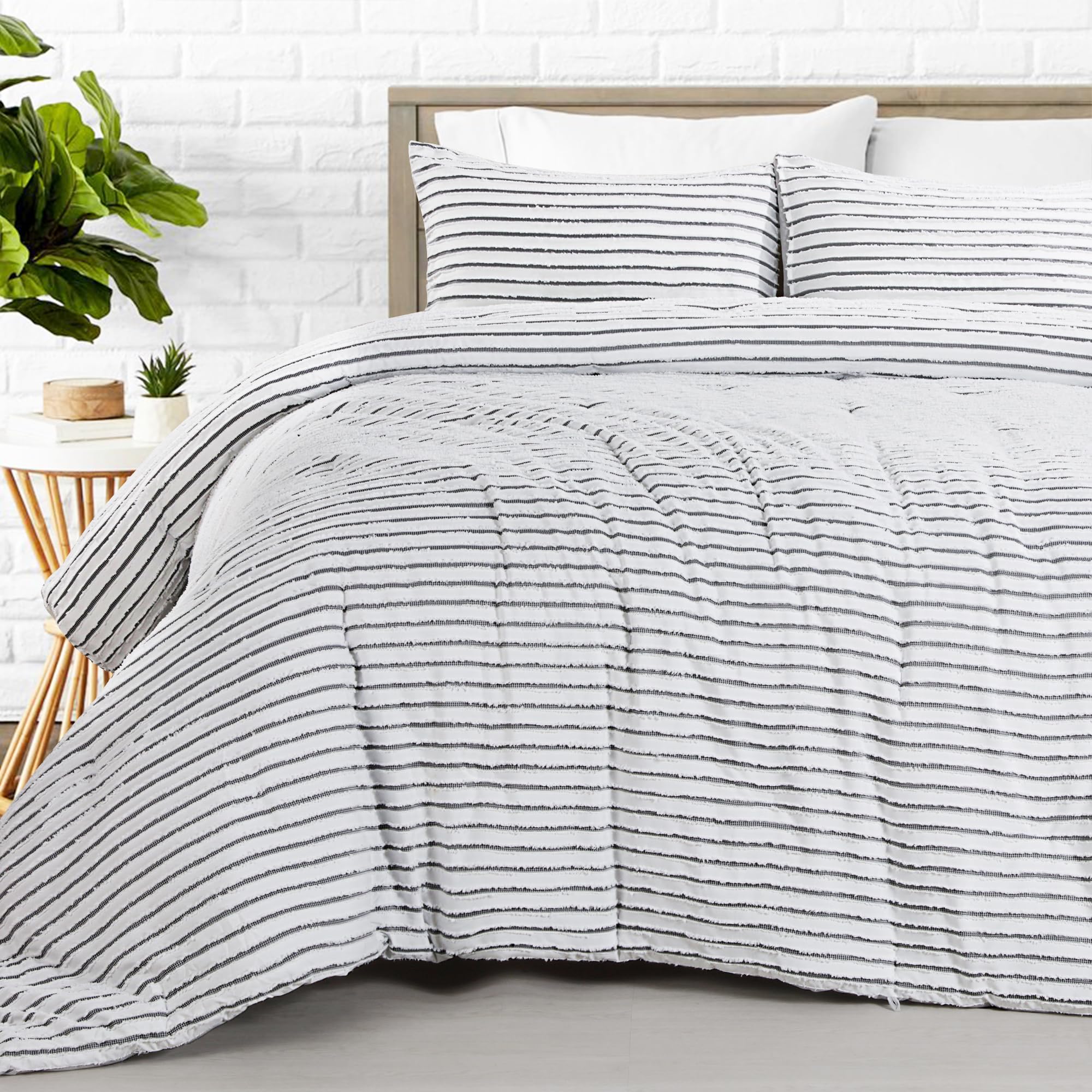 Hombys Oversized King Boho Comforter Set 120X120, Black White Tufted Jacquard Geometry Bedding Comforter For King Bed, Shabby Ch