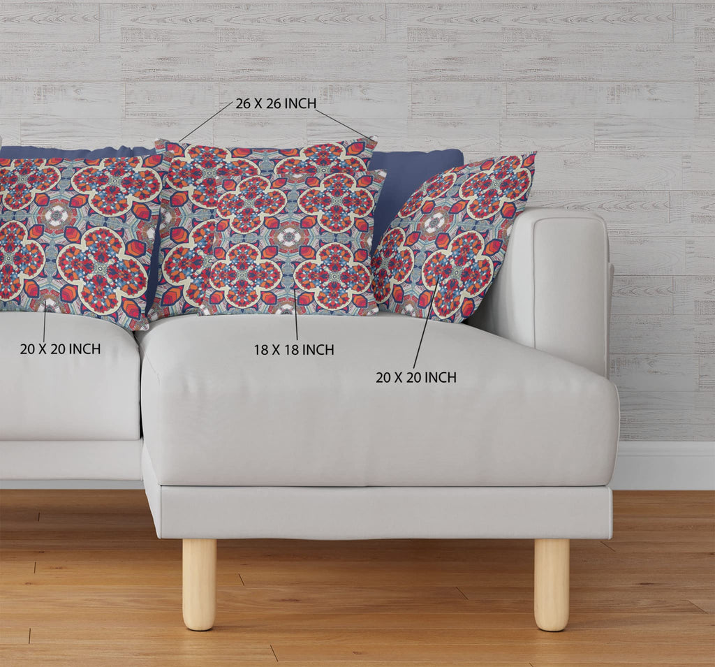 HomeRoots Red Orange Blue 20â€ Red Blue Cloverleaf Boho Zippered Suede Throw Pillow