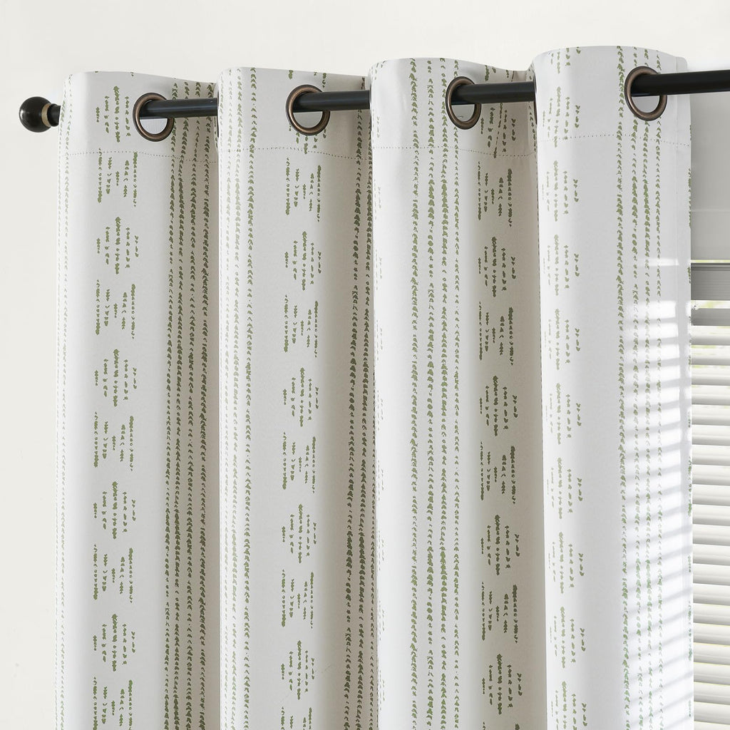 Jinchan 100% Blackout Boho Curtains 96 Inch Longes For Bedroom Sage Green On Beige Geometric Printed Grommet Top Room Darkening Thermal Insulated Window Drapes 2 Panels