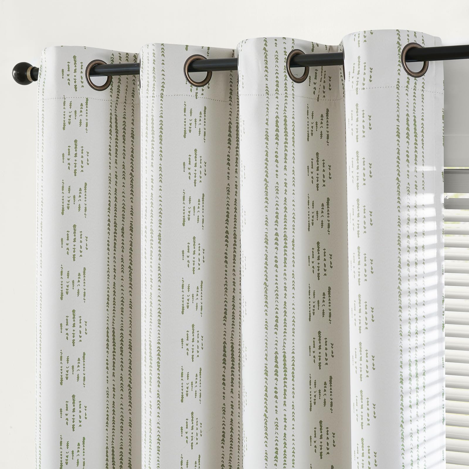 Jinchan 100% Blackout Boho Curtains 96 Inch Longes For Bedroom Sage Green On Beige Geometric Printed Grommet Top Room Darkening Thermal Insulated Window Drapes 2 Panels