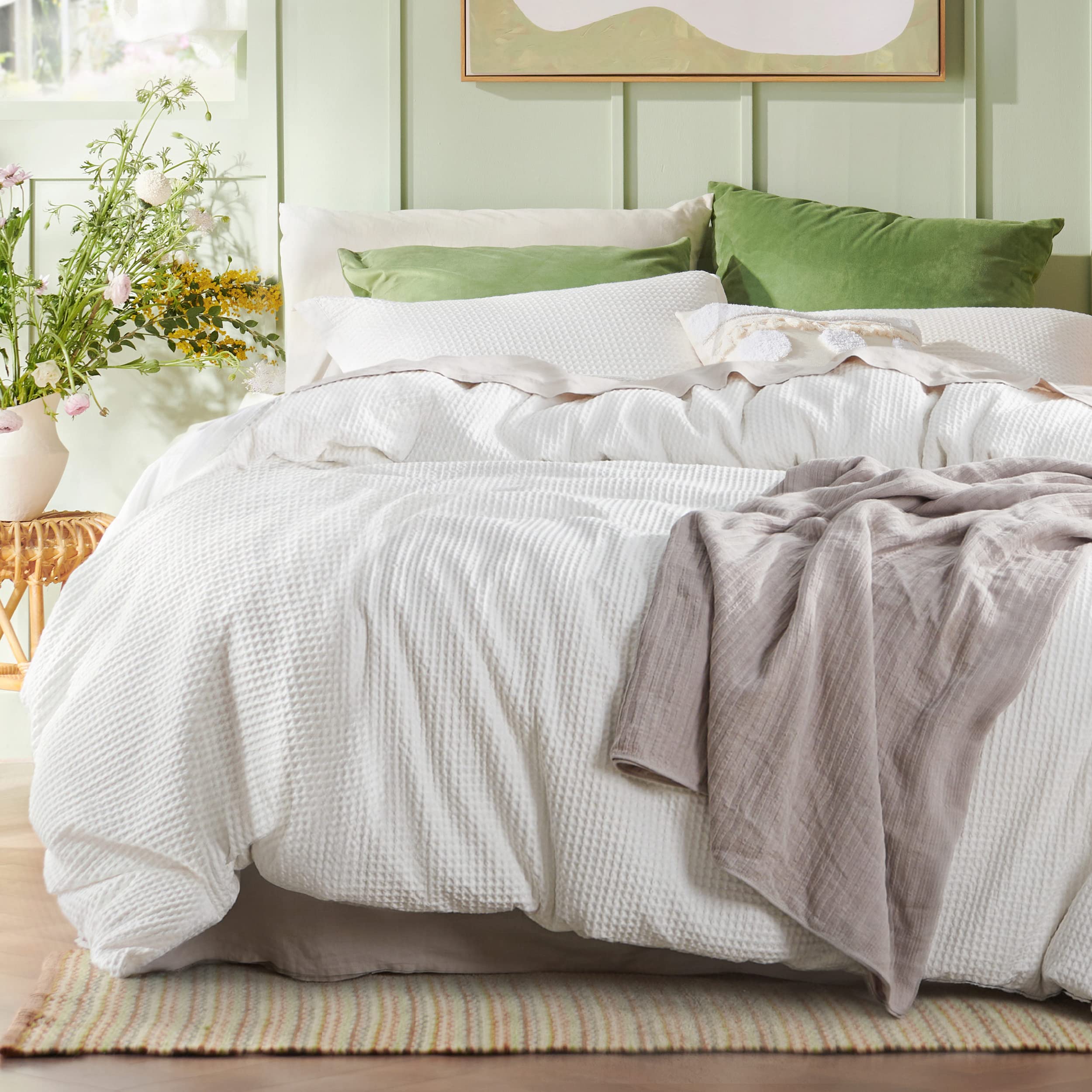 Bedsure Cotton Duvet Cover Set - 100% Cotton Waffle Weave Coconut White Duvet Cover California King Size, Soft And Breathable Ca