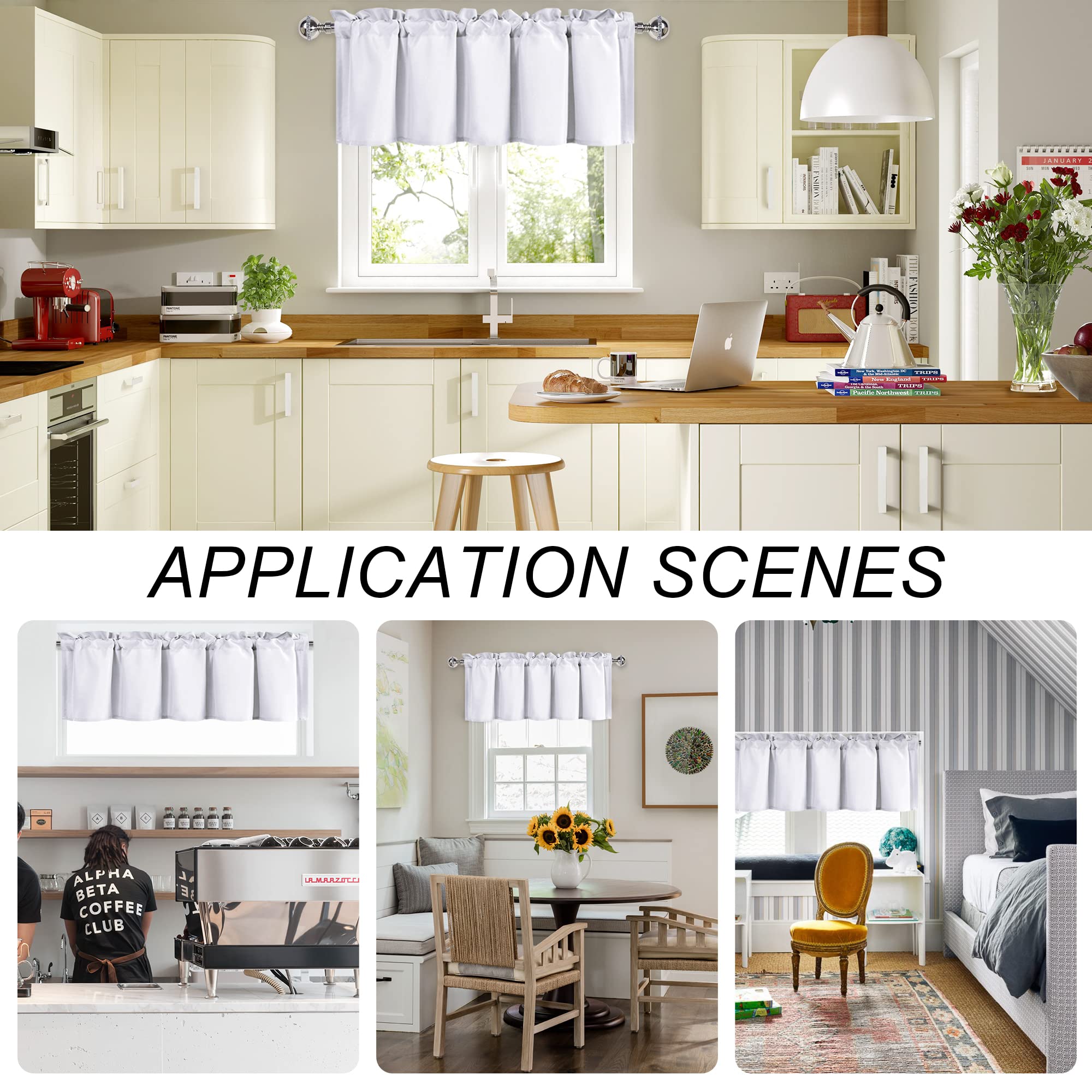 Dwcn White Valance Curtains For Living Room, Kitchen Valance Solid Short Topper, Rod Pocket Bathroom/Basement Curtain For Window