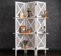 Rose Wood National 3 Panel Wooden Room Divider Partition With Shelves, Folding Privacy Screen For Living Room & Bedroom, Decorat