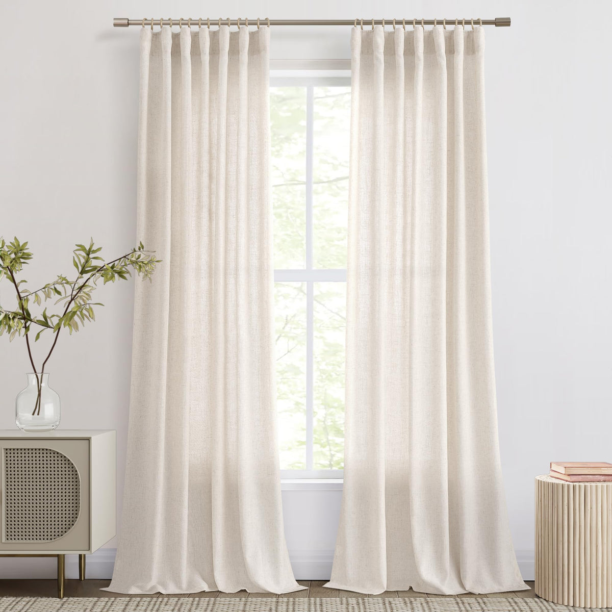 Joywell 102 Inches Long Flax Linen Curtain Panels For High Ceiling Living Room Large Window Drapes Semi Sheer Boho Curtains 102 Inch Length Custom Curtains For Dining Room 52X102 Wheat Oatmeal