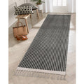 Lahome Boho Hallway Runner Rug, 2x7 Bathroom Runner Lightweight Entry Runner Woven Cotton Black Runner Rug with Tassels, Farmhou