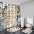 AZHM White Camellia Flower Shower Curtain Sets Inspirational Quotes with Yellow Butterfly Bathroom Decor Accessories Set with Ru