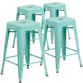 Flash Furniture Kai Commercial Grade 4 Pack 24 High Backless Mint Green Indoor-Outdoor Counter Height Stool