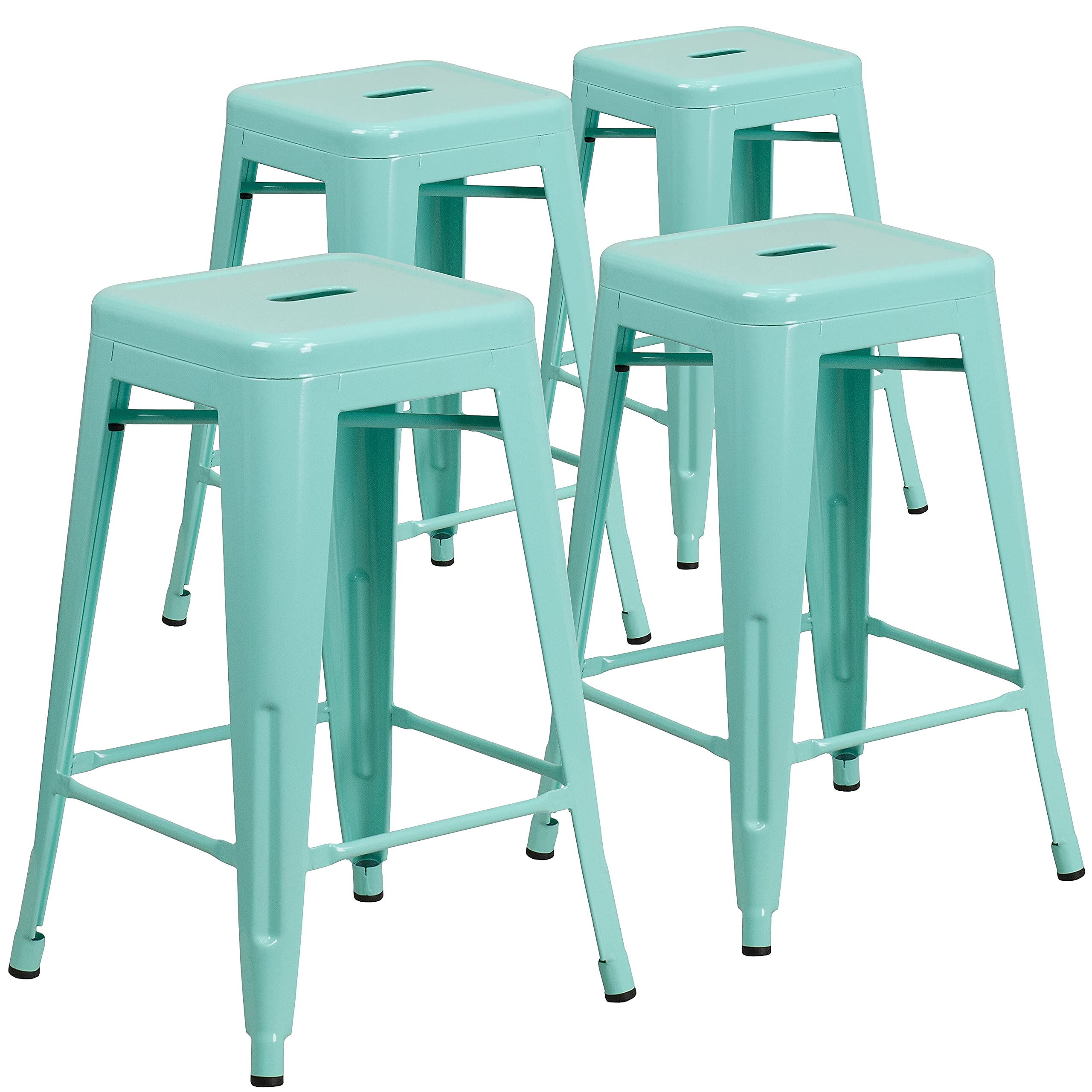 Flash Furniture Kai Commercial Grade 4 Pack 24 High Backless Mint Green Indoor-Outdoor Counter Height Stool