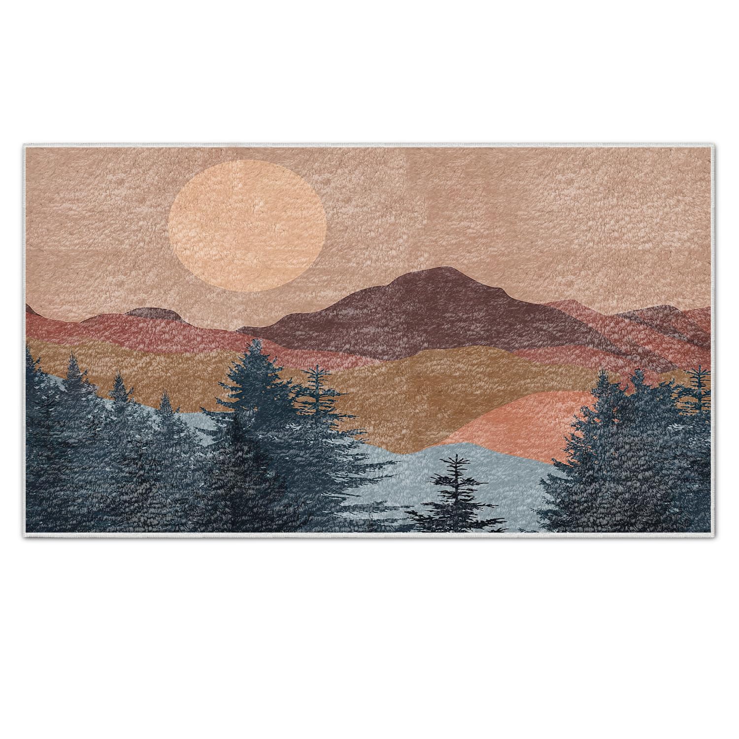 Nogrit Abstract Boho Sun Sunset Mountain Woodland Nature Landscape Soft Rugs Anti-Slip Door Mat 17X30 Inch Non-Slip Doormat For