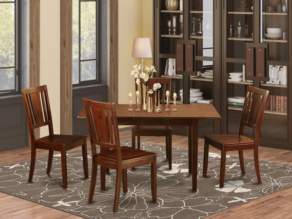 East West Furniture Norfolk 5 Piece Kitchen Set for 4 Includes a Rectangle Room Table with Butterfly Leaf and 4 Dining Chairs, 32x54 Inch, Mahogany