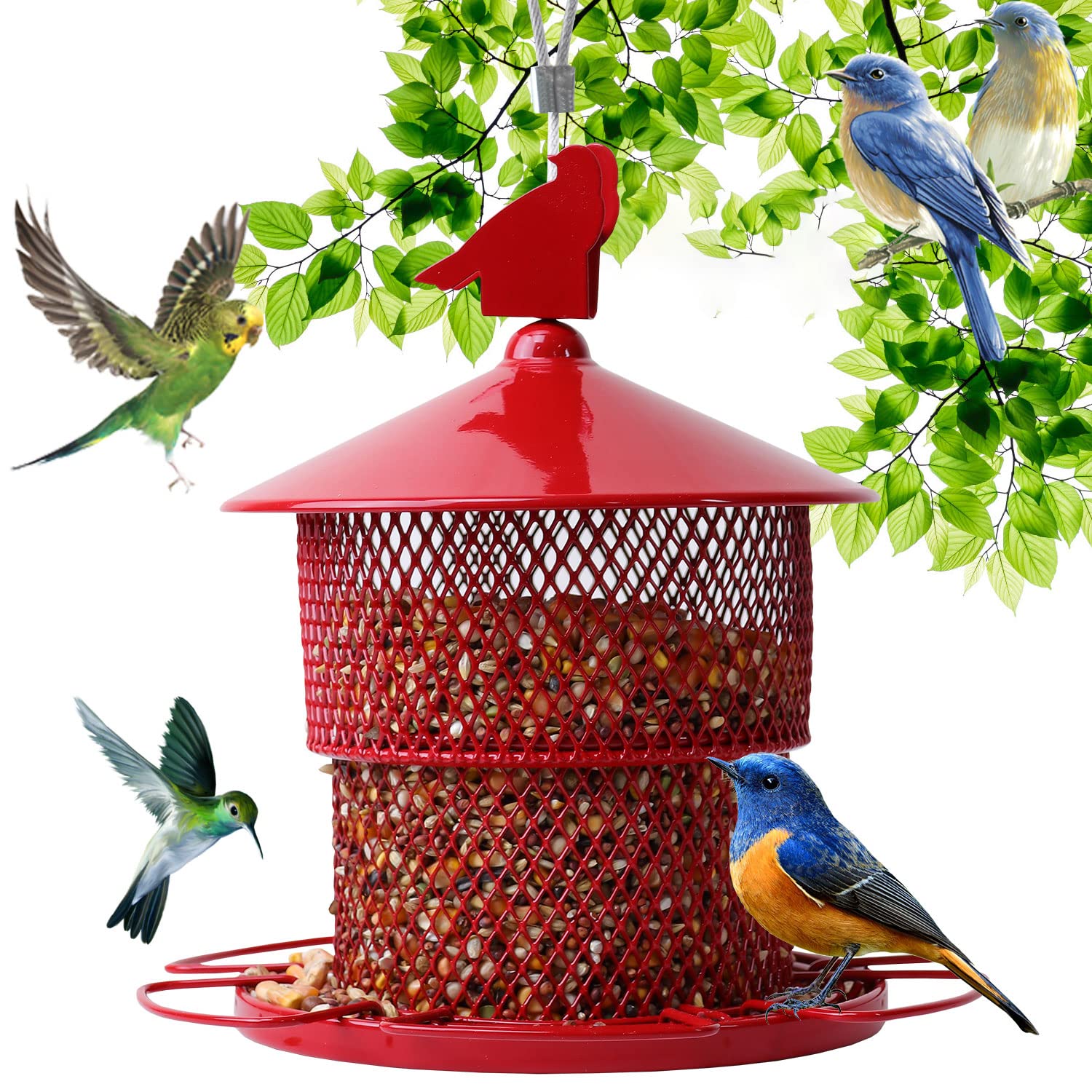 Squirrel Proof Bird Feeder For Outside Hanging, Metal Bird Feeders For Outdoor Hanging,Wild Bird Feeders With 4 Lbs Seed Capacit