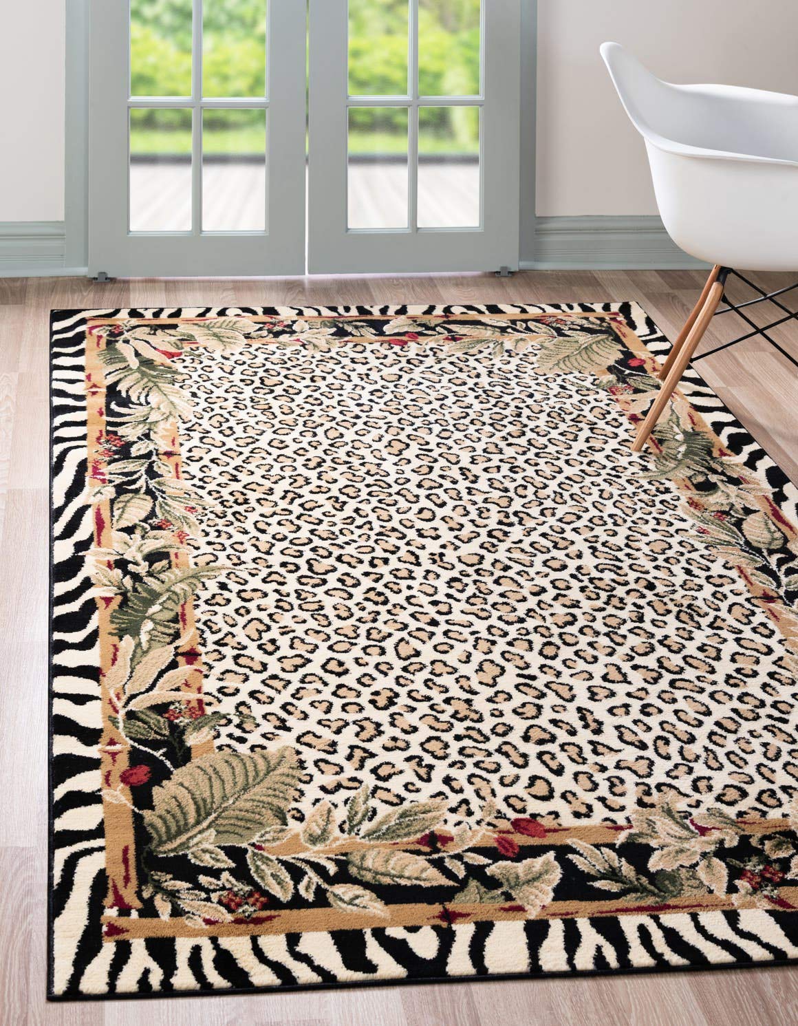 Unique Loom Wildlife Collection Animal Inspired with Cheetah Bordered Design Area Rug, 3 ft 3 in x 5 ft 3 in, Ivory/Black