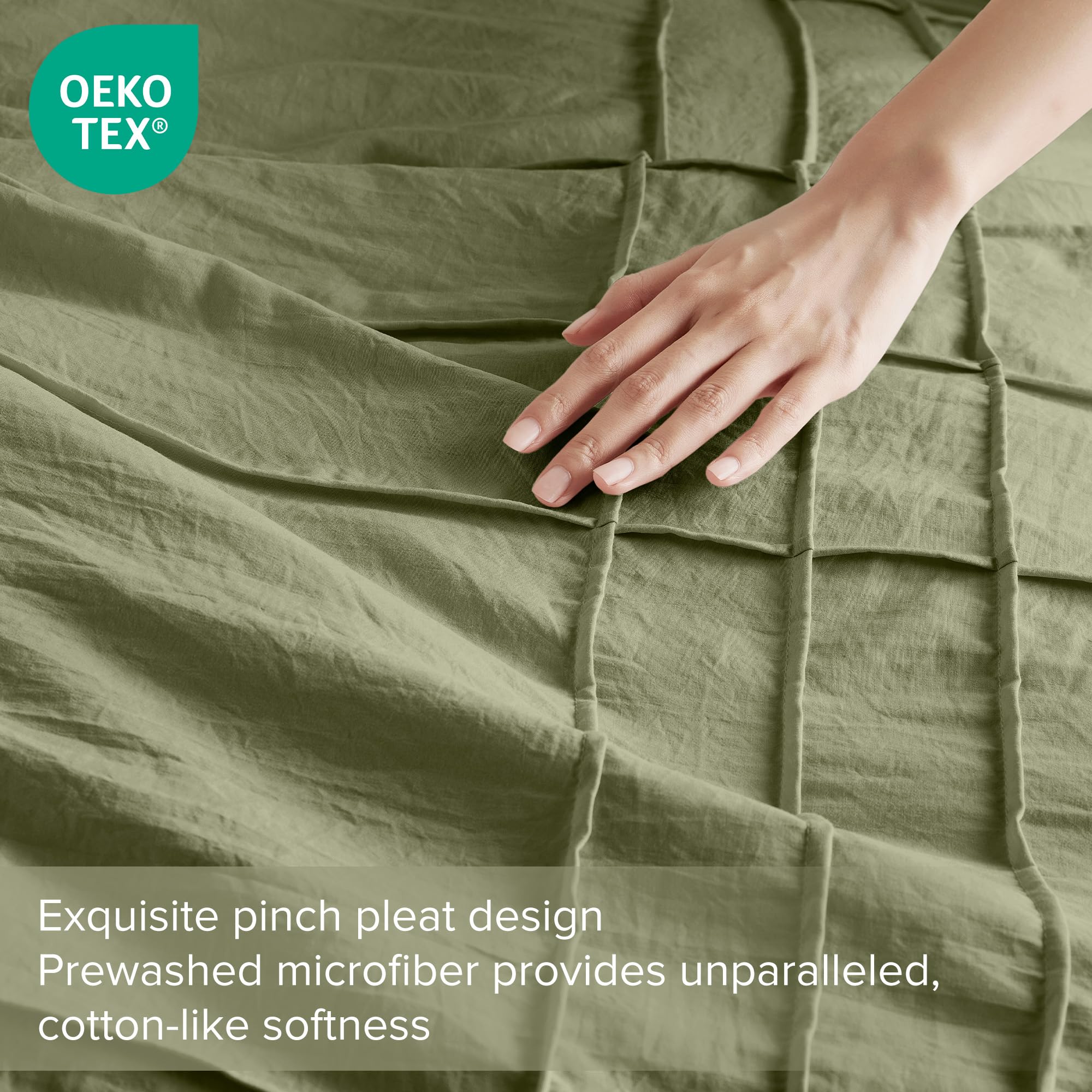 Comfort Spaces Olive Green King Size Comforter Set - 3 Pieces Pintuck Pleated Bedding Sets King, All Season Lightweight, Extra Softness Pre-Washed Microfiber King Bed Set, Shams, King