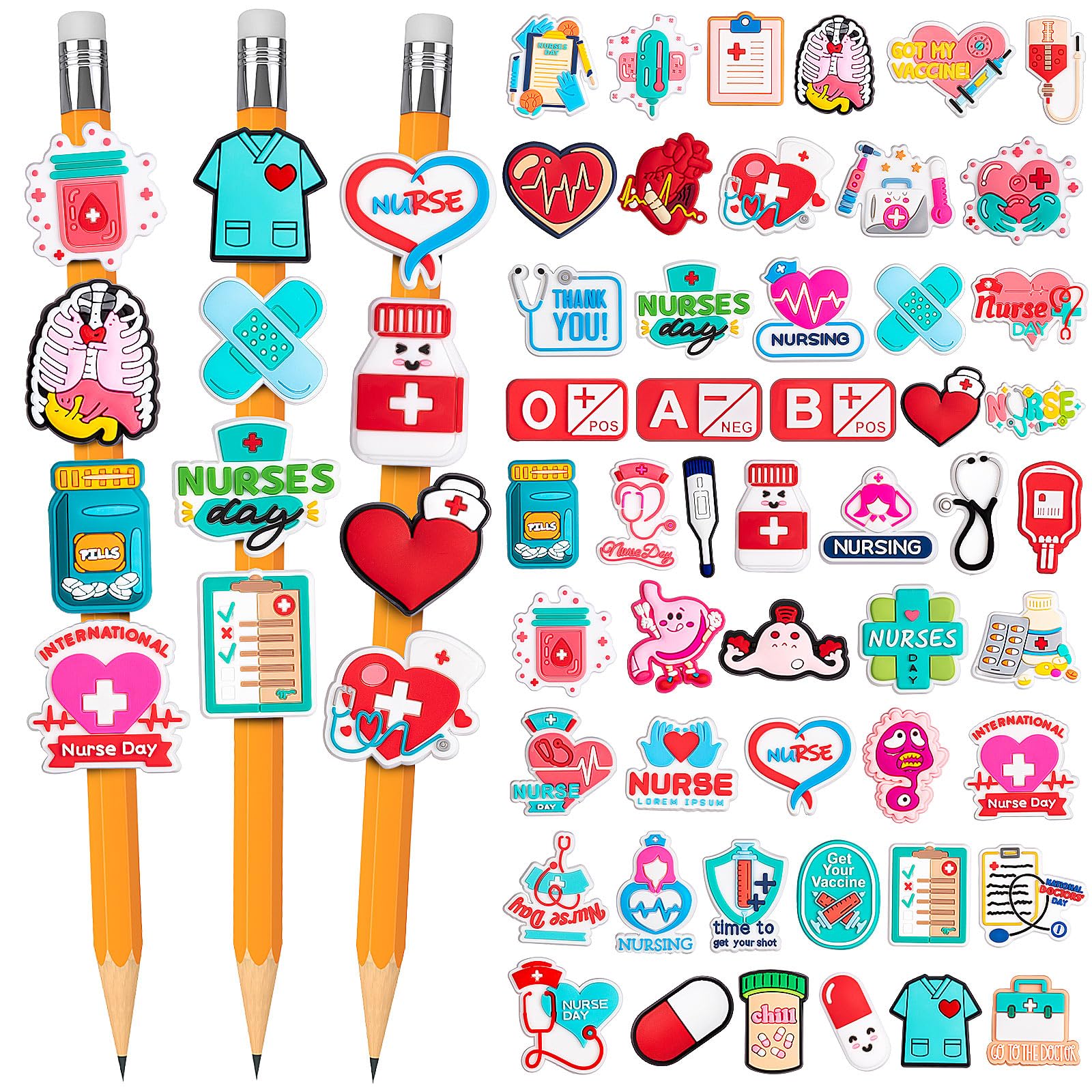 Wdahdhp Nurse Pencil Clips For Kids, 50Pcs Different Pencil Clips Topper, Cute Pencil Charms For Nursing School Students Medical