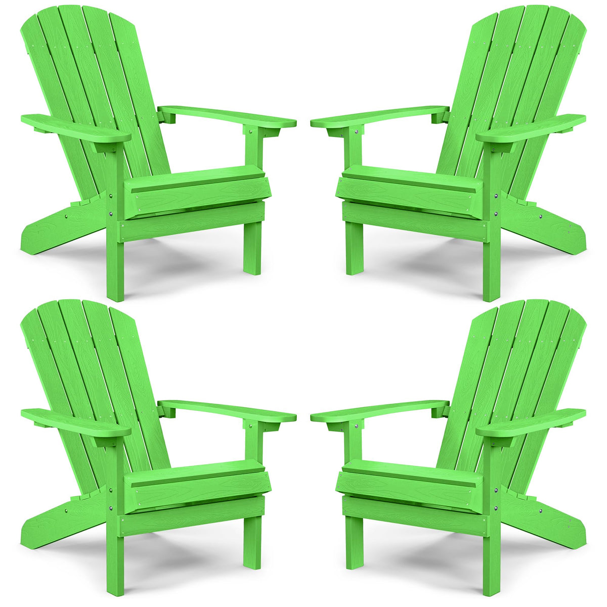 Yefu Adirondack Chairs Set Of 4 Weather Resistant-Lime, Plastic, Modern Poly Lumber Outdoor Chairs Like Real Wood, Widely Used In Outdoor, Patio, Porch, Outside, Fire Pit Garden, Campfire Chairs