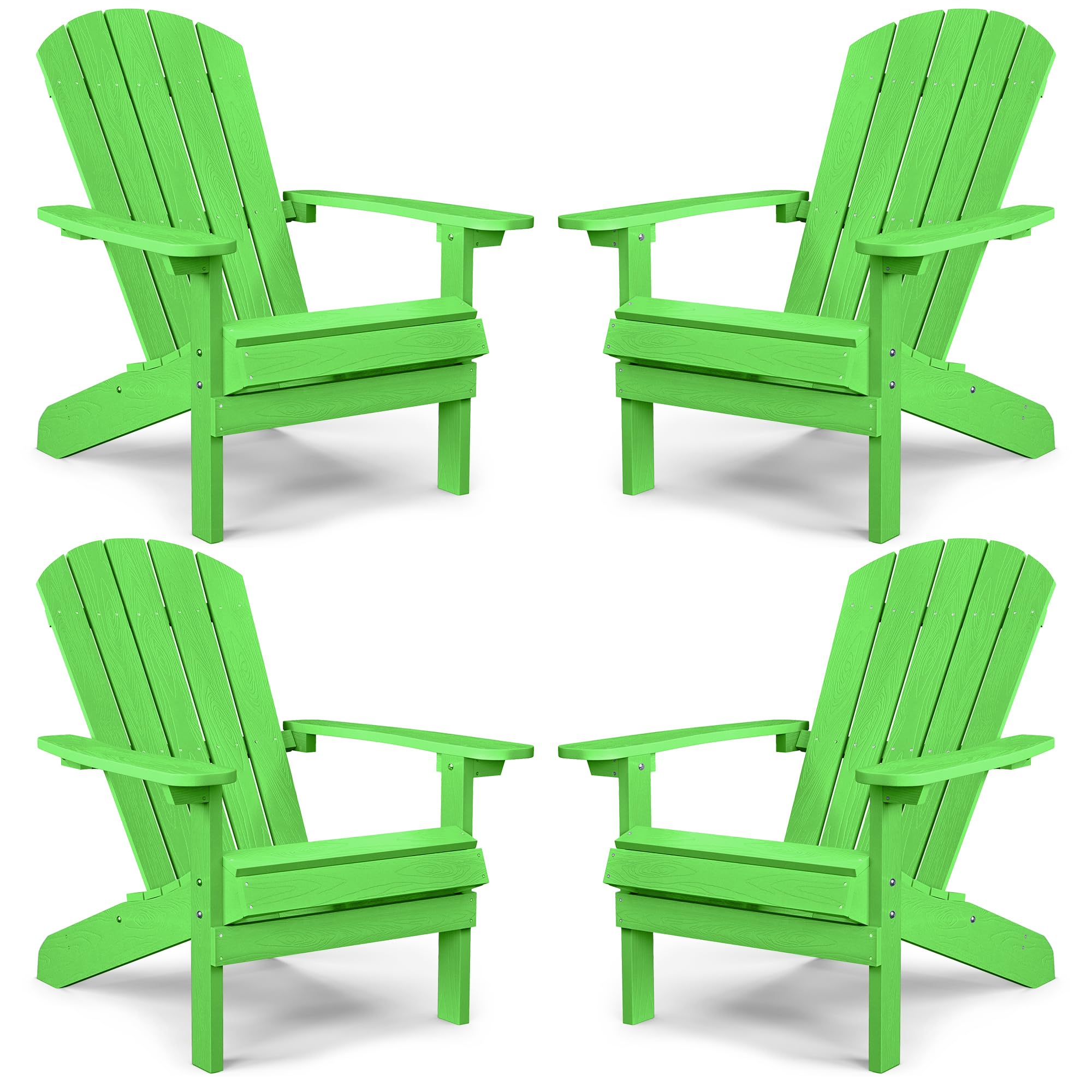 Yefu Adirondack Chairs Set Of 4 Weather Resistant-Lime, Plastic, Modern Poly Lumber Outdoor Chairs Like Real Wood, Widely Used In Outdoor, Patio, Porch, Outside, Fire Pit Garden, Campfire Chairs