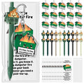 Sayglossy 30 Sets Dumpster Fire Pen Gifts for Coworker Positive Funny Pens Dumpster Fire Desk Accessories Acrylic Keychains Book