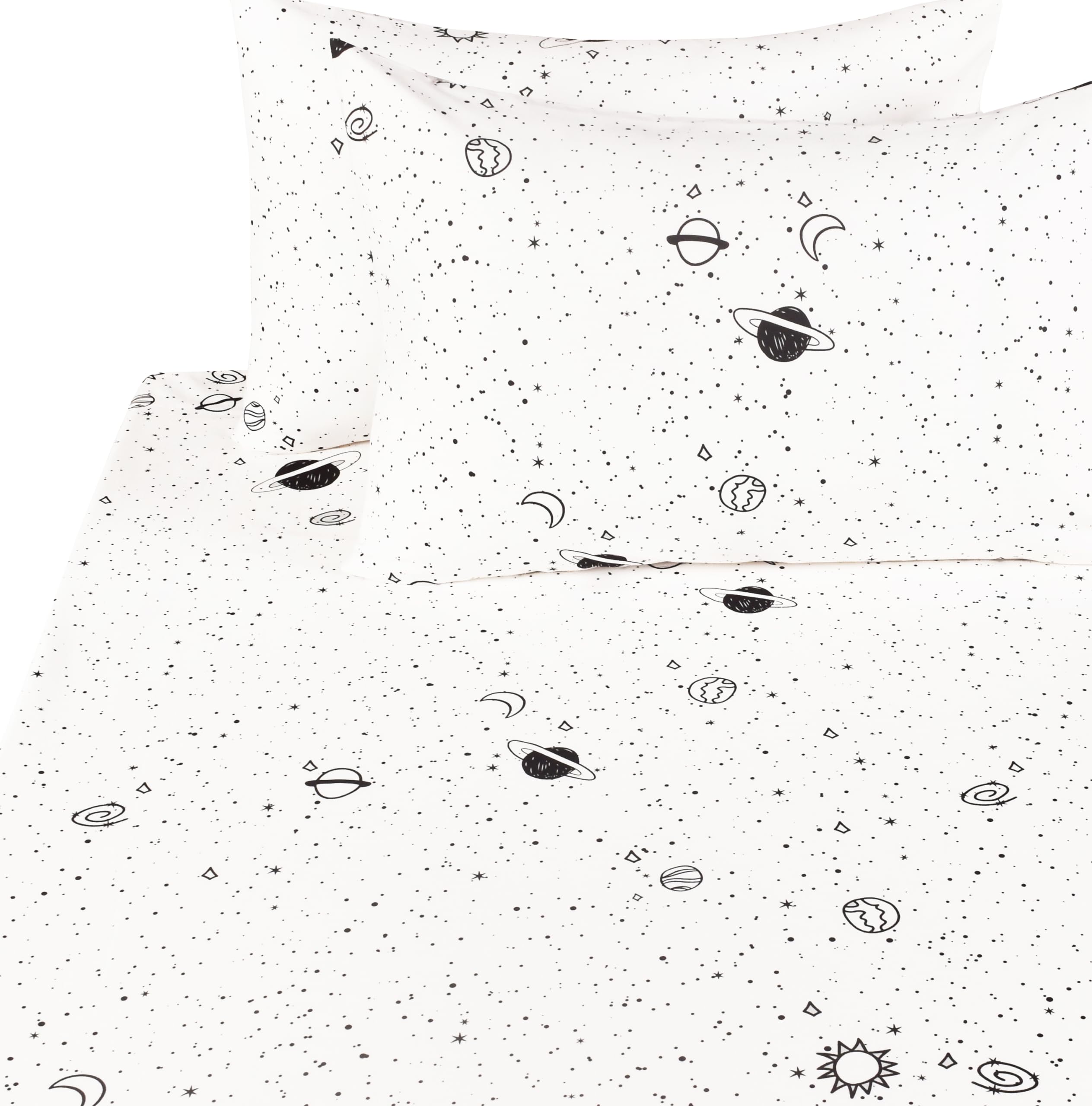 Scientific Sleep Starry Galaxy Solar System 100% Cotton 4 Pcs Queen Bed Sheet Set Kids Toddler Teen, Flat Sheet & Fitted Sheet &