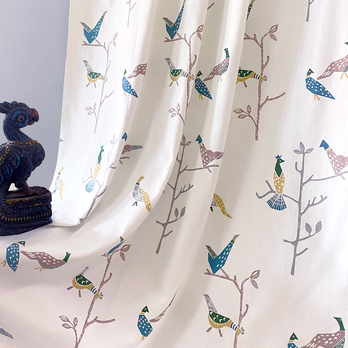 Tranquebar Curtain Co. Window Curtains 6 Feet, 6065% Room Darkening, Multicolor (Blue, Yellow) Bird Print, Cotton Curtains for