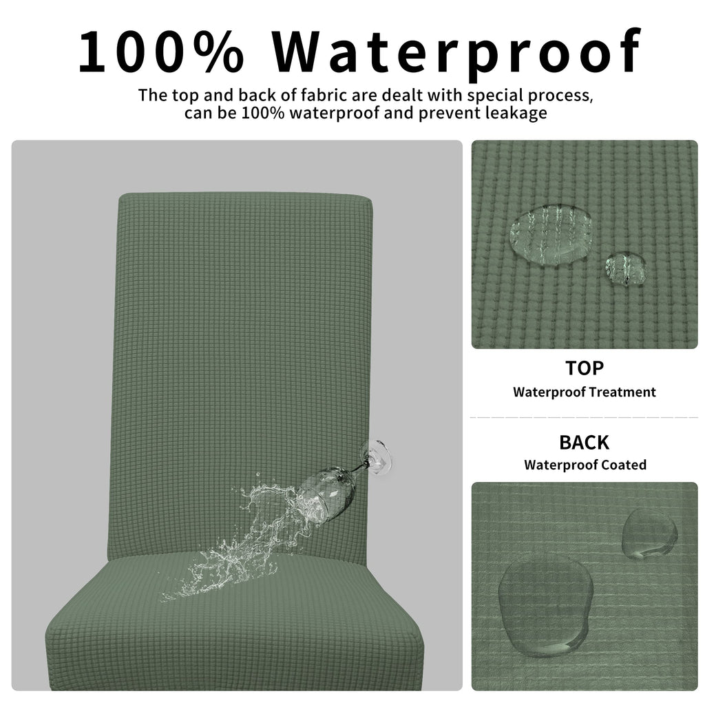 Easy-Going 100% Waterproof Dining Room Chair Cover Set Of 4, Stretch Jacquard Parson Chair Slipcover Removable Washable Chair Protector For Home, Restaurant, Banquet (Large, Grayish Green)