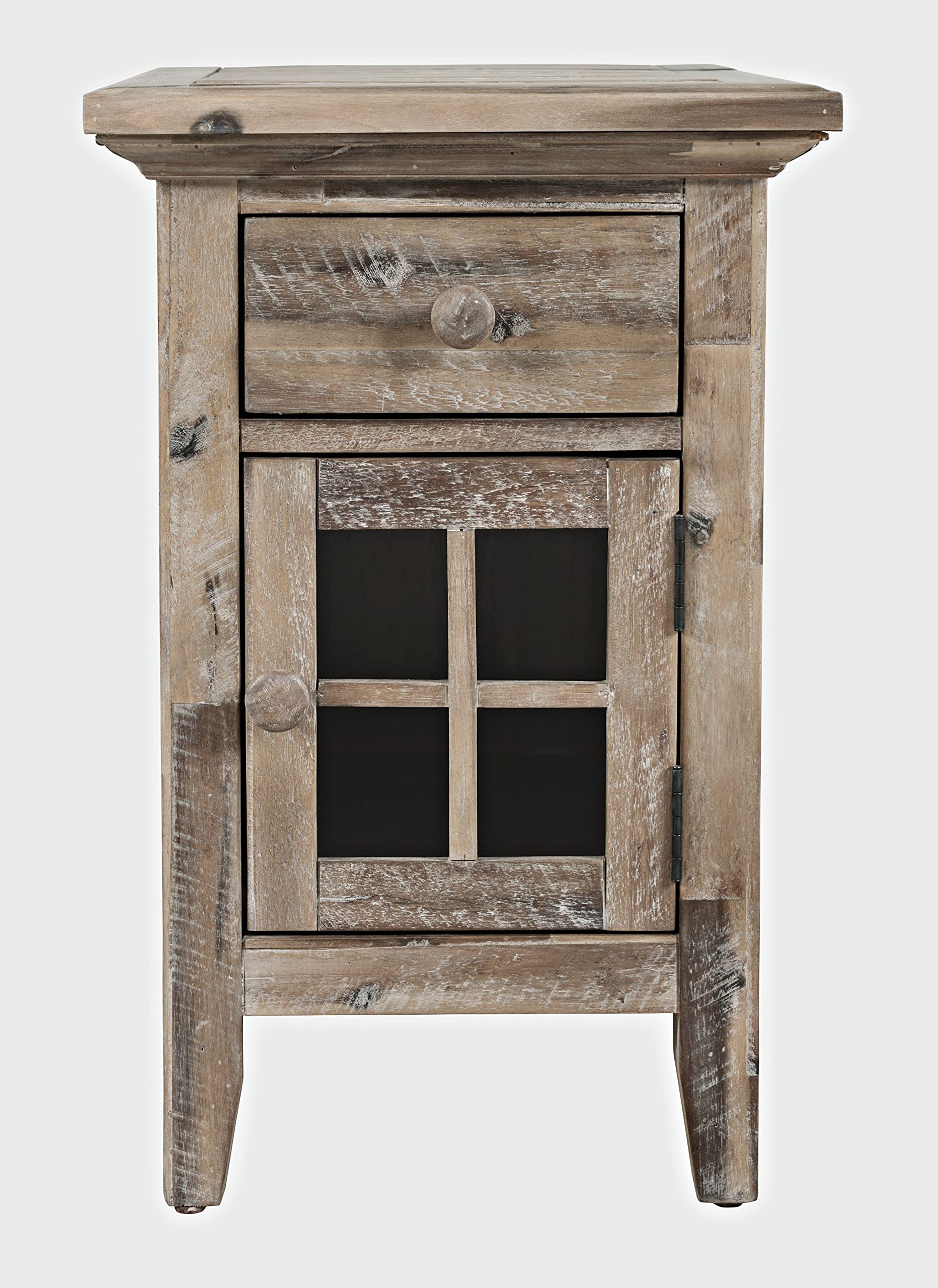 Jofran Inc. Rustic Shores Farmhouse USB Charging End Table with Storage, Grey Wash