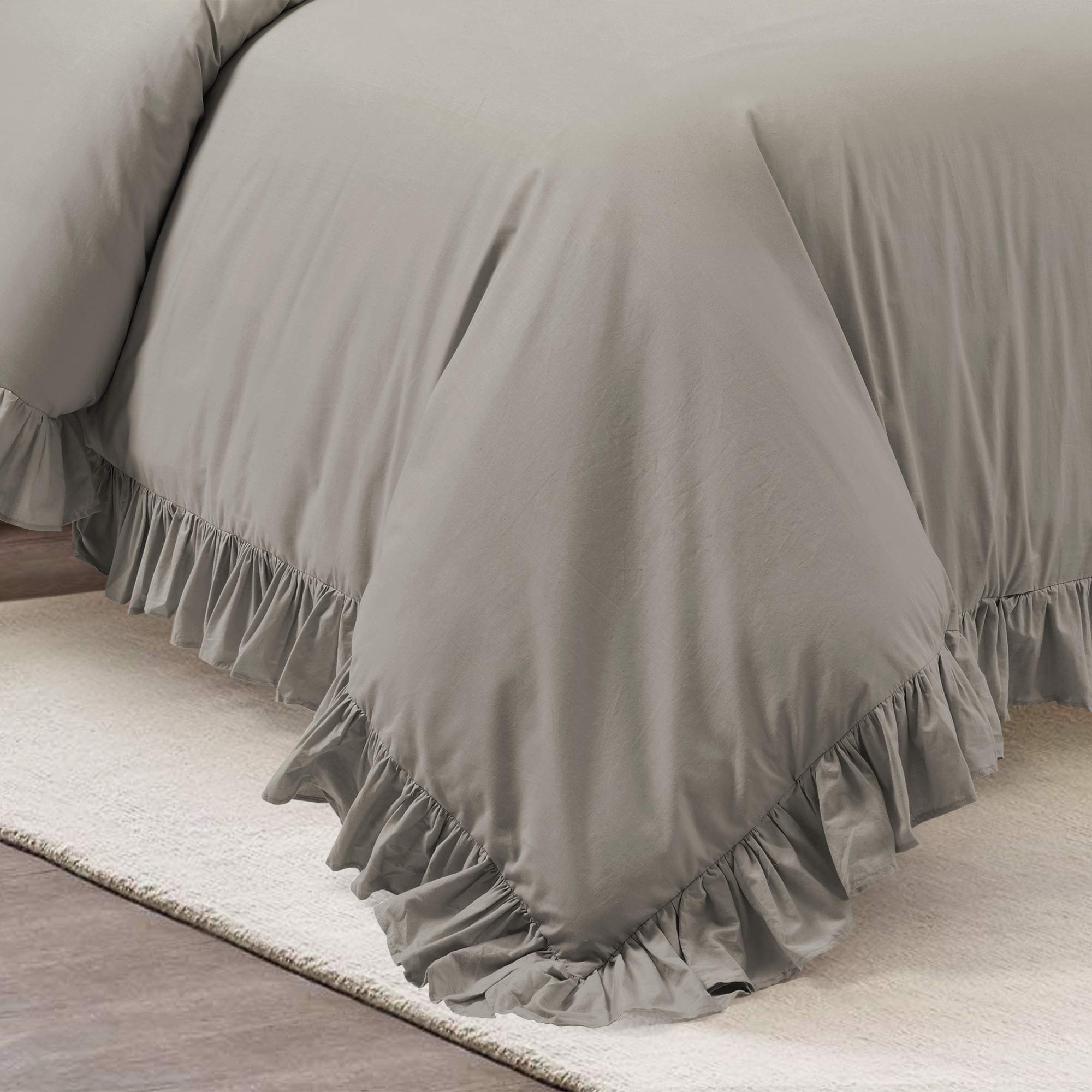 Lush Decor Reyna Ruffle 100% Cotton Duvet Cover Set - 3 Piece Cozy Ruffled Bedding Set - Timeless Elegance And Comfort - King, G