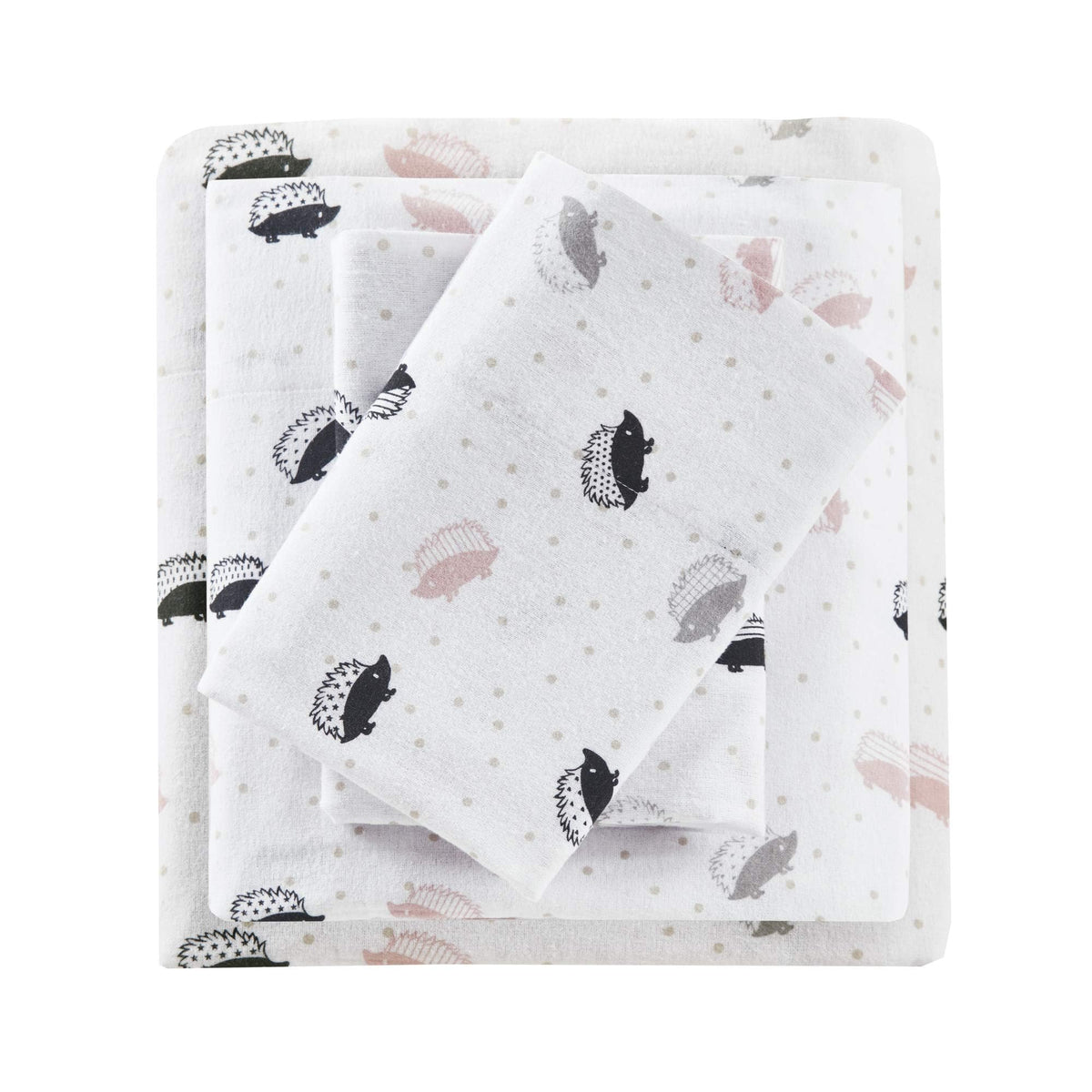 Intelligent Design Cozy Soft 100% Cotton Flannel Print Animals Stars Cute Warm, Ultra Soft Cold Weather Sheet Set Bedding, Twin, Pink/Grey Hedgehogs 3 Piece