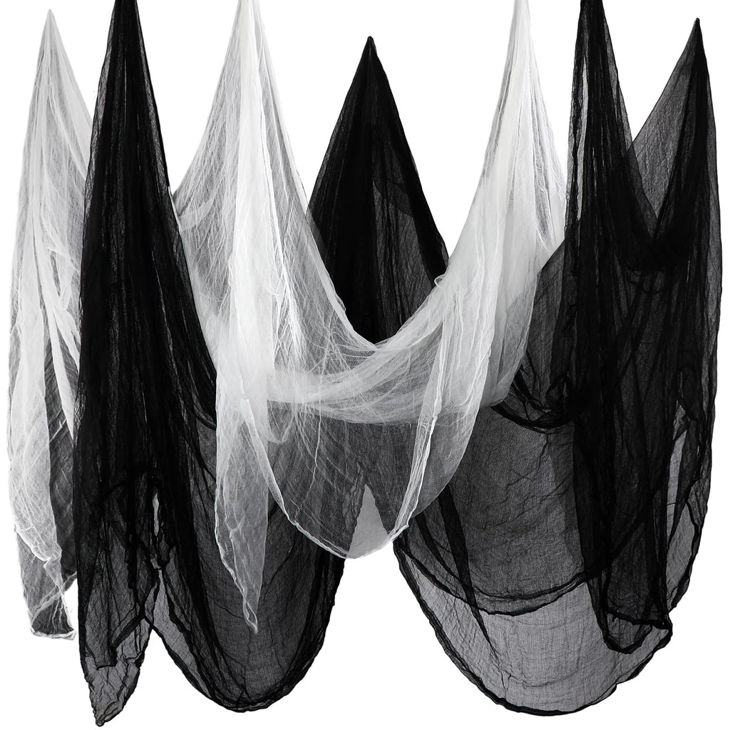 Boao 85 x 394 Inch Halloween Cheesecloth Cheese Cloth Roll for Crafts Large Black and White Cotton Muslin Gauze Fabric for Party
