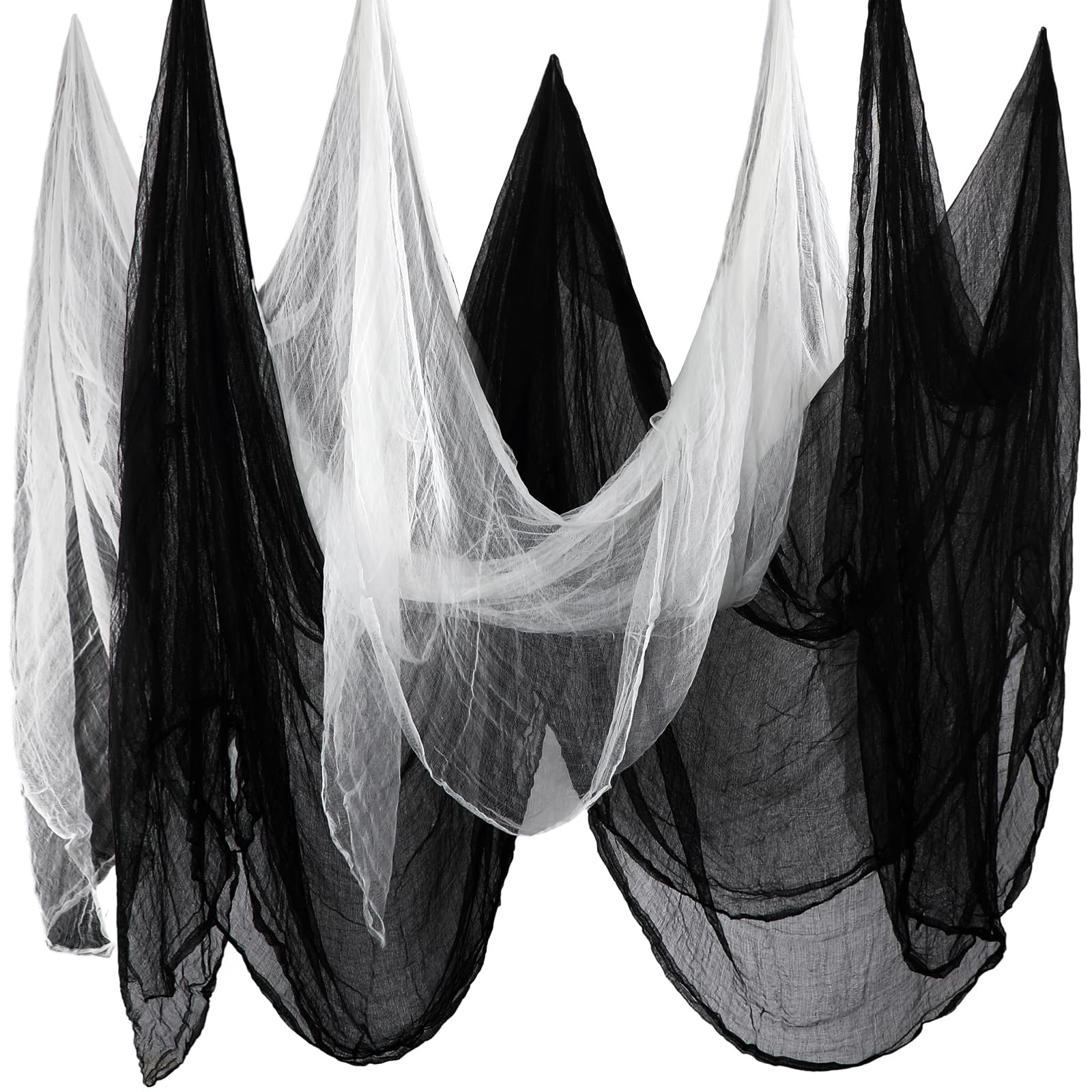 Boao 85 x 394 Inch Halloween Cheesecloth Cheese Cloth Roll for Crafts Large Black and White Cotton Muslin Gauze Fabric for Party