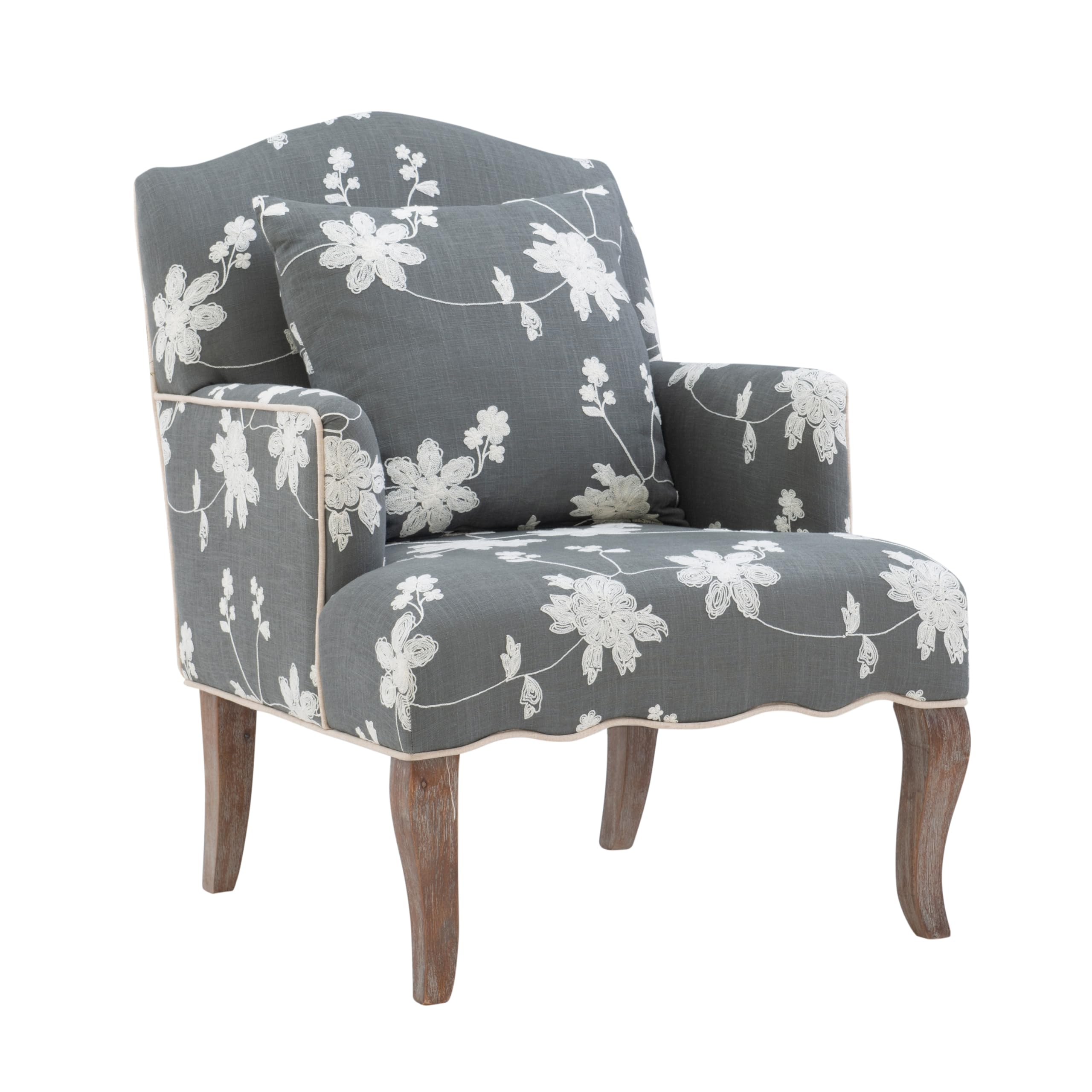 Linon Floral Arm Chair, Grey
